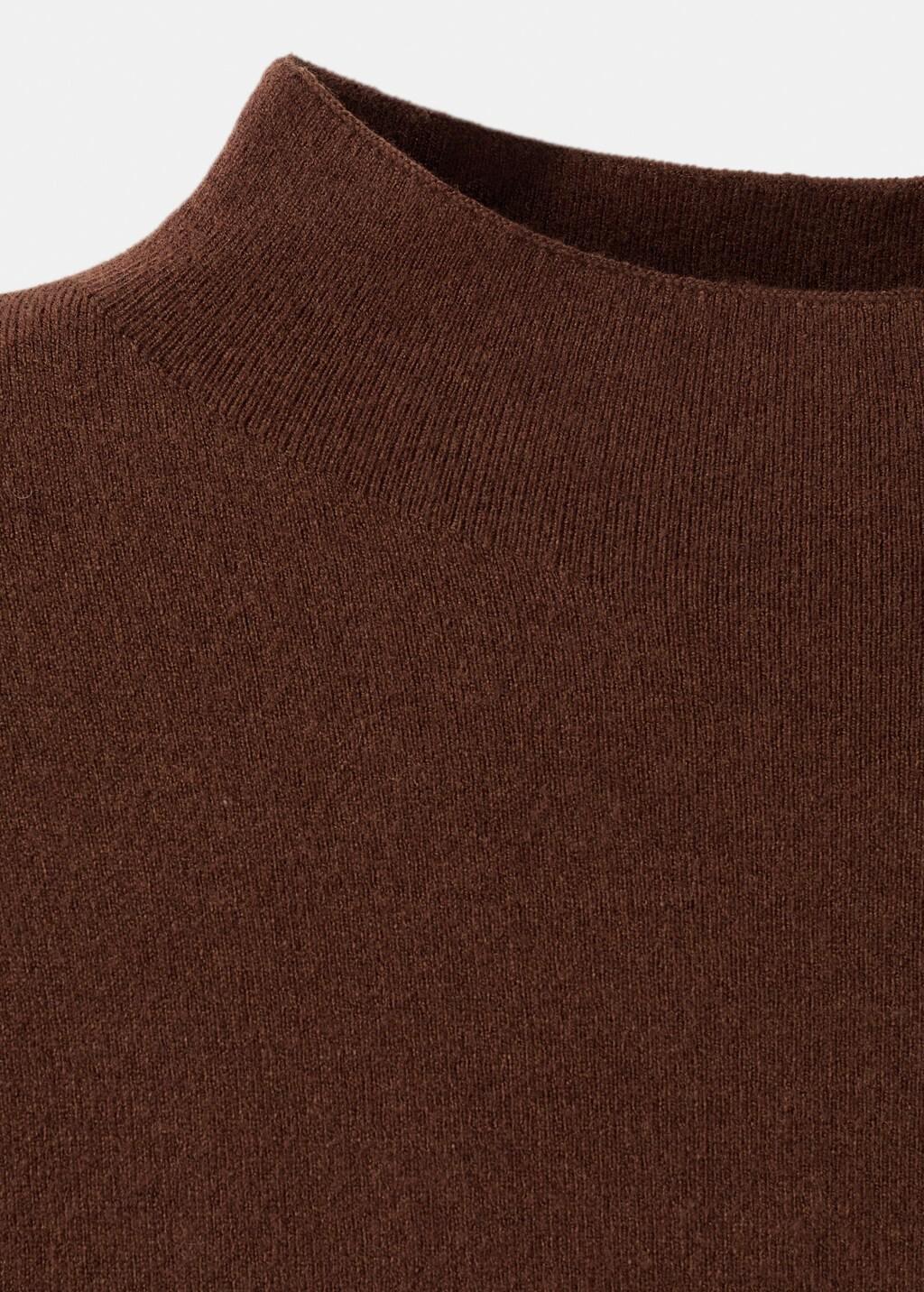 Brown Knitted Sweater With Perkins Neck, Dark Brown, large image number 1