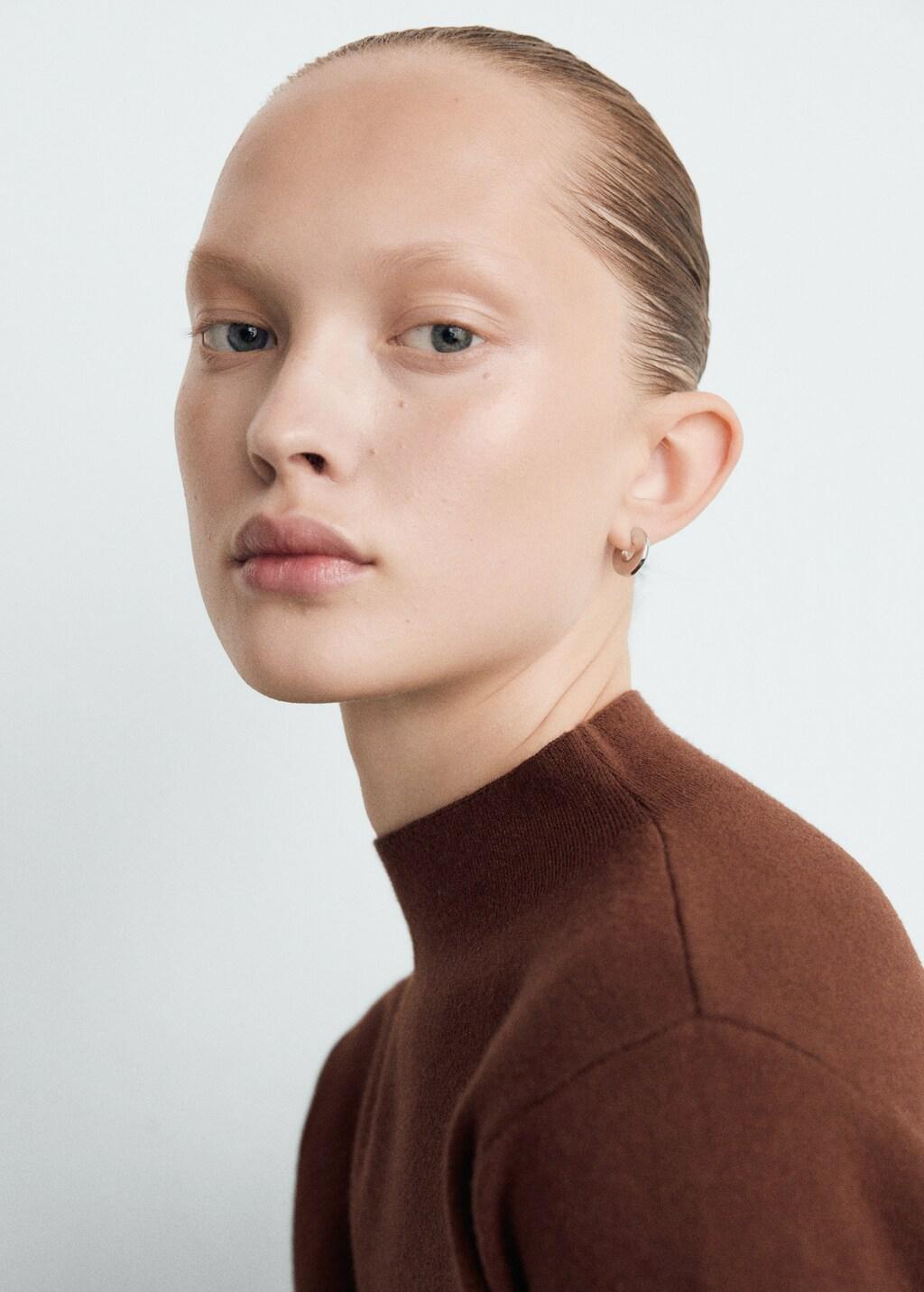 Brown Knitted Sweater With Perkins Neck, Dark Brown, large image number 4