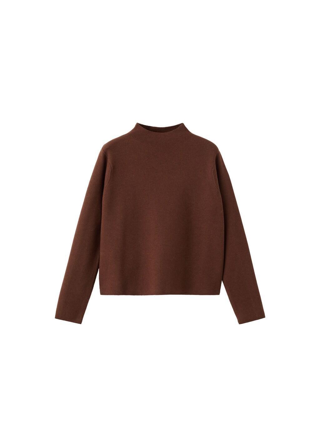 Brown Knitted Sweater With Perkins Neck, Dark Brown, large image number 7