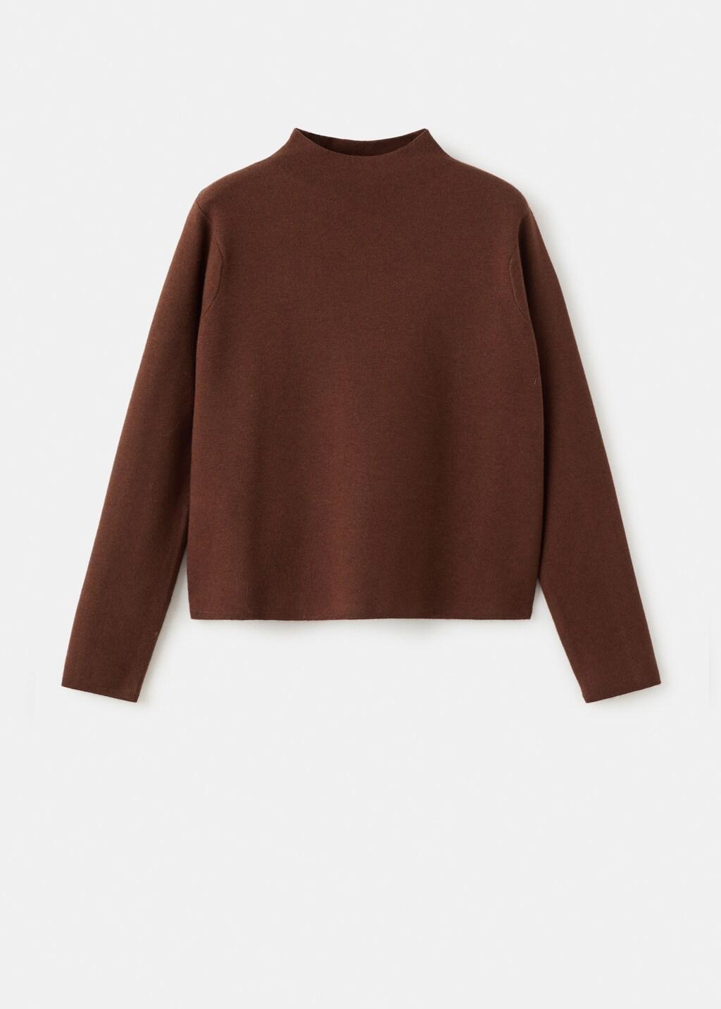 Brown Knitted Sweater With Perkins Neck, Dark Brown, large image number 8