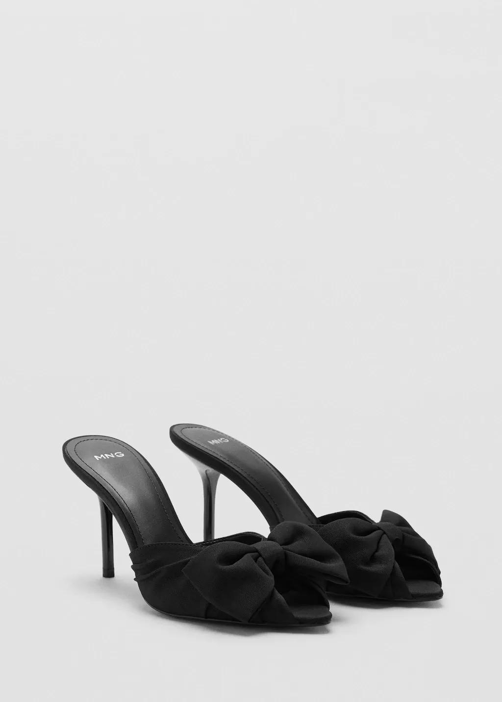 Black Bow Heel Sandals, Black, large image number 5