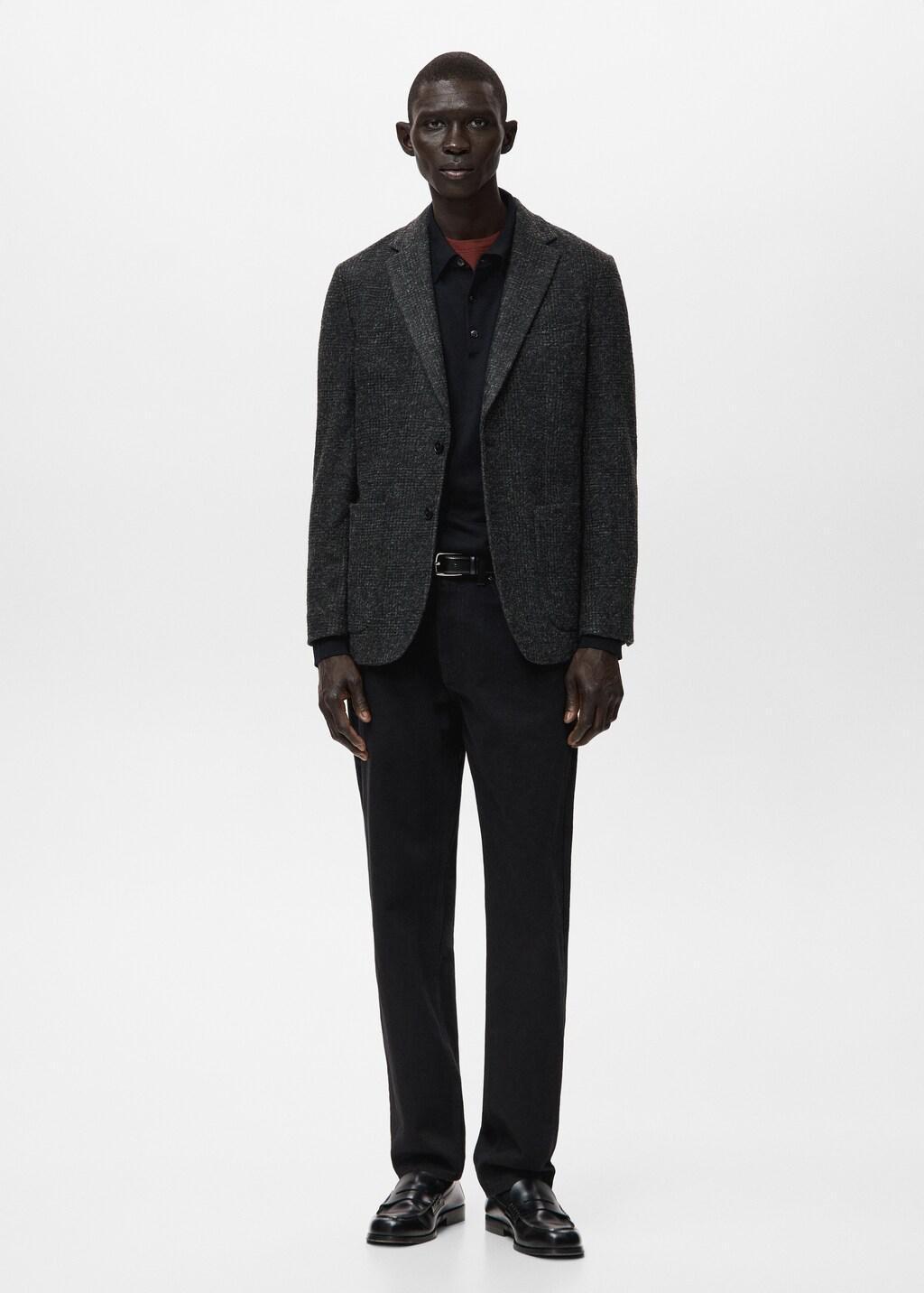 Grey Slim-Fit Wool-Blend Blazer, Grey, large image number 0