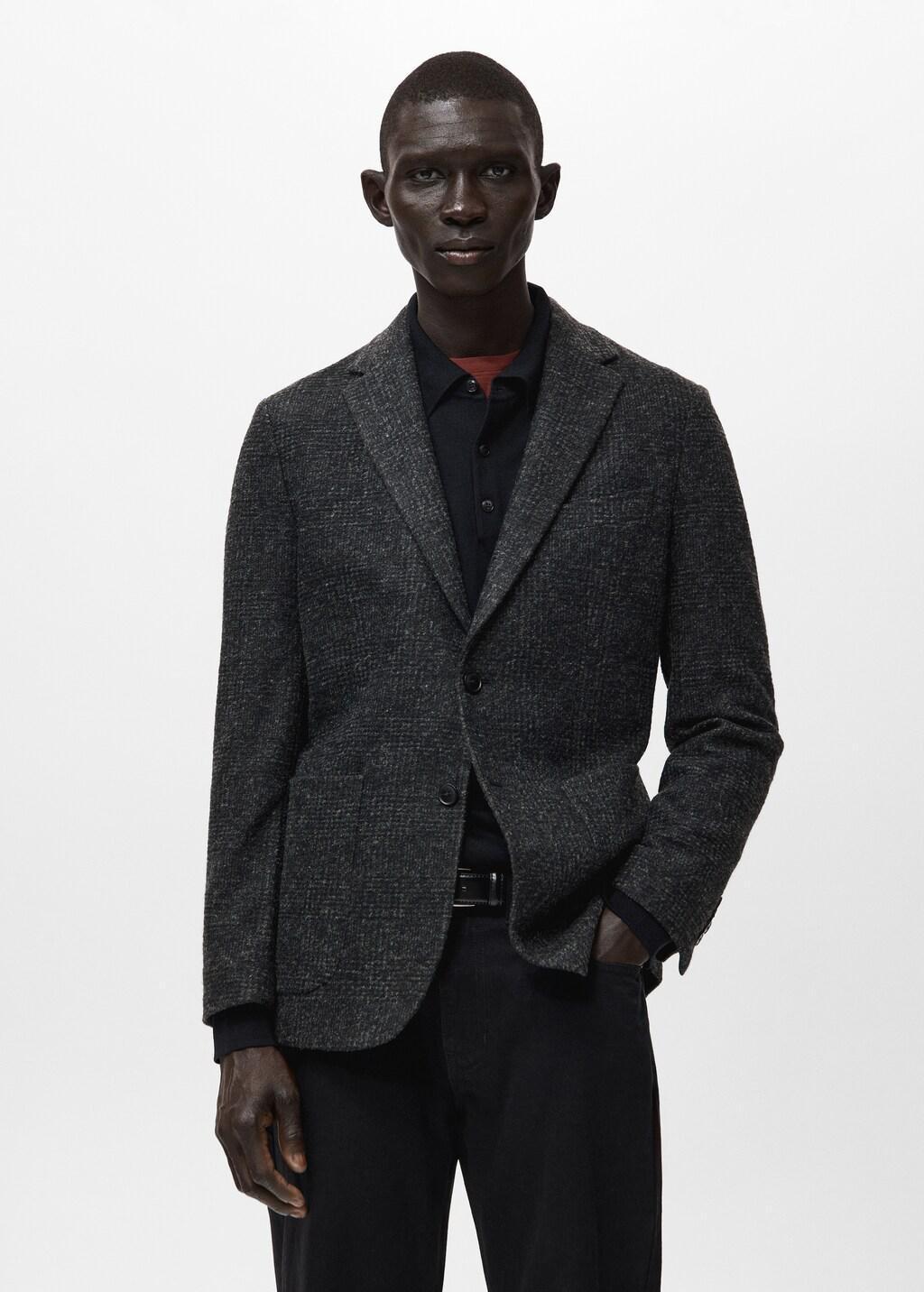 Grey Slim-Fit Wool-Blend Blazer, Grey, large image number 3