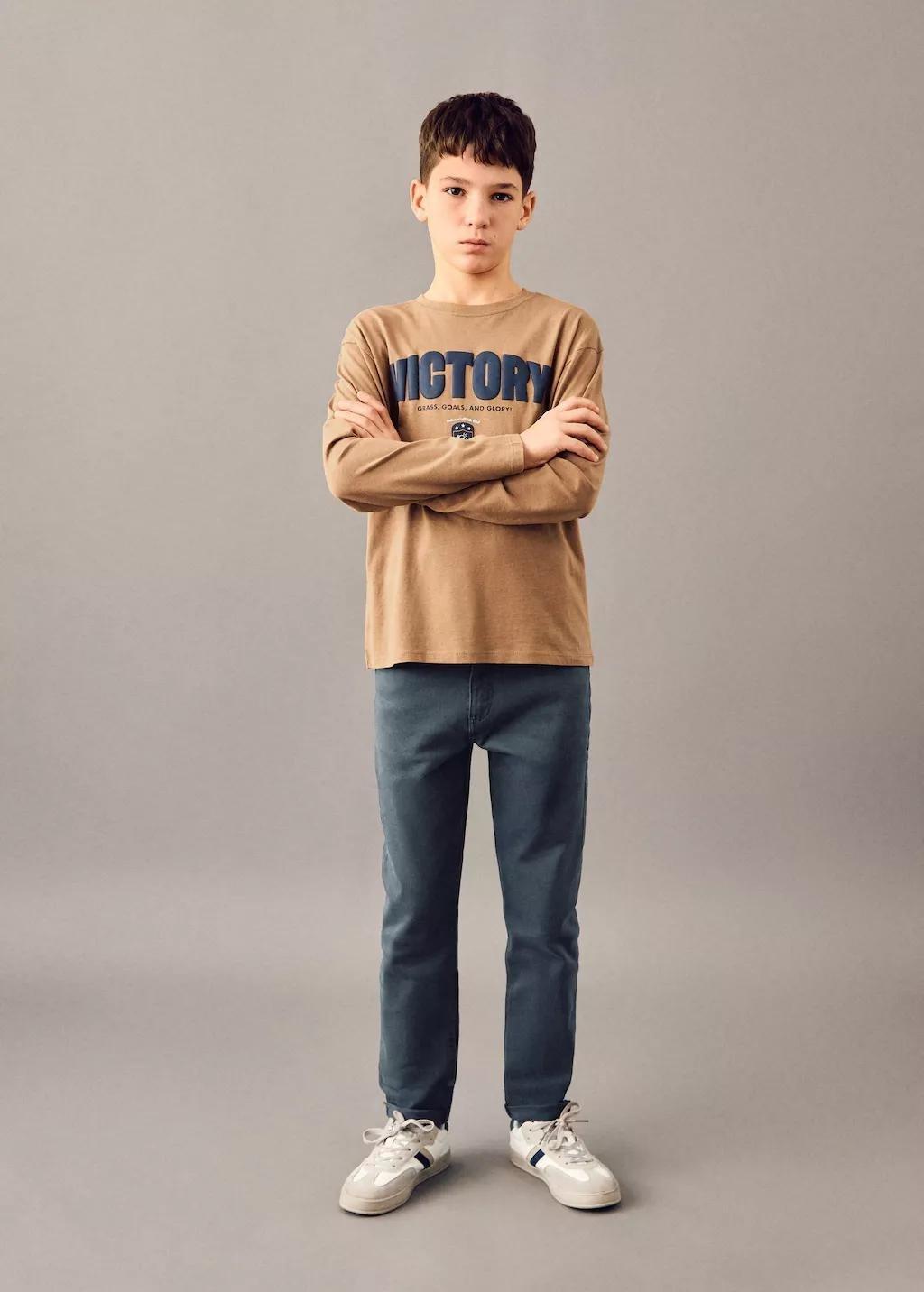 Navy Straight Trousers With Turn-Up Hem, Kids Boy, Navy, medium