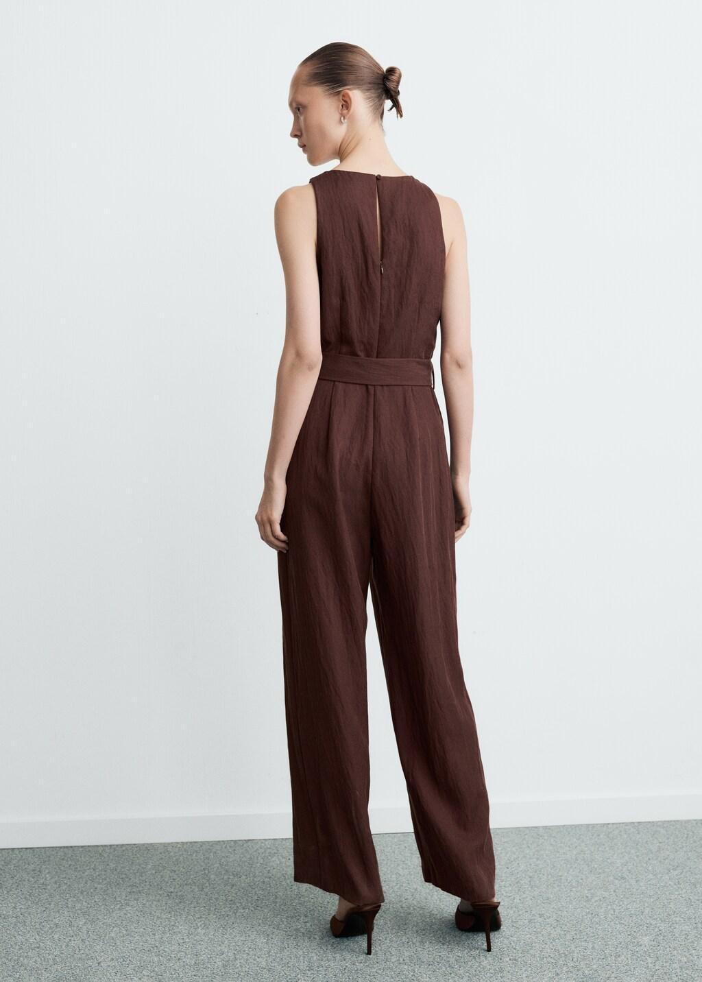 Brown Lyocell Jumpsuit With Belt, Brown, large image number 2