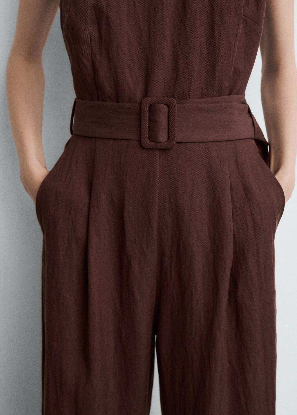 Brown Lyocell Jumpsuit With Belt, Brown, large image number 6