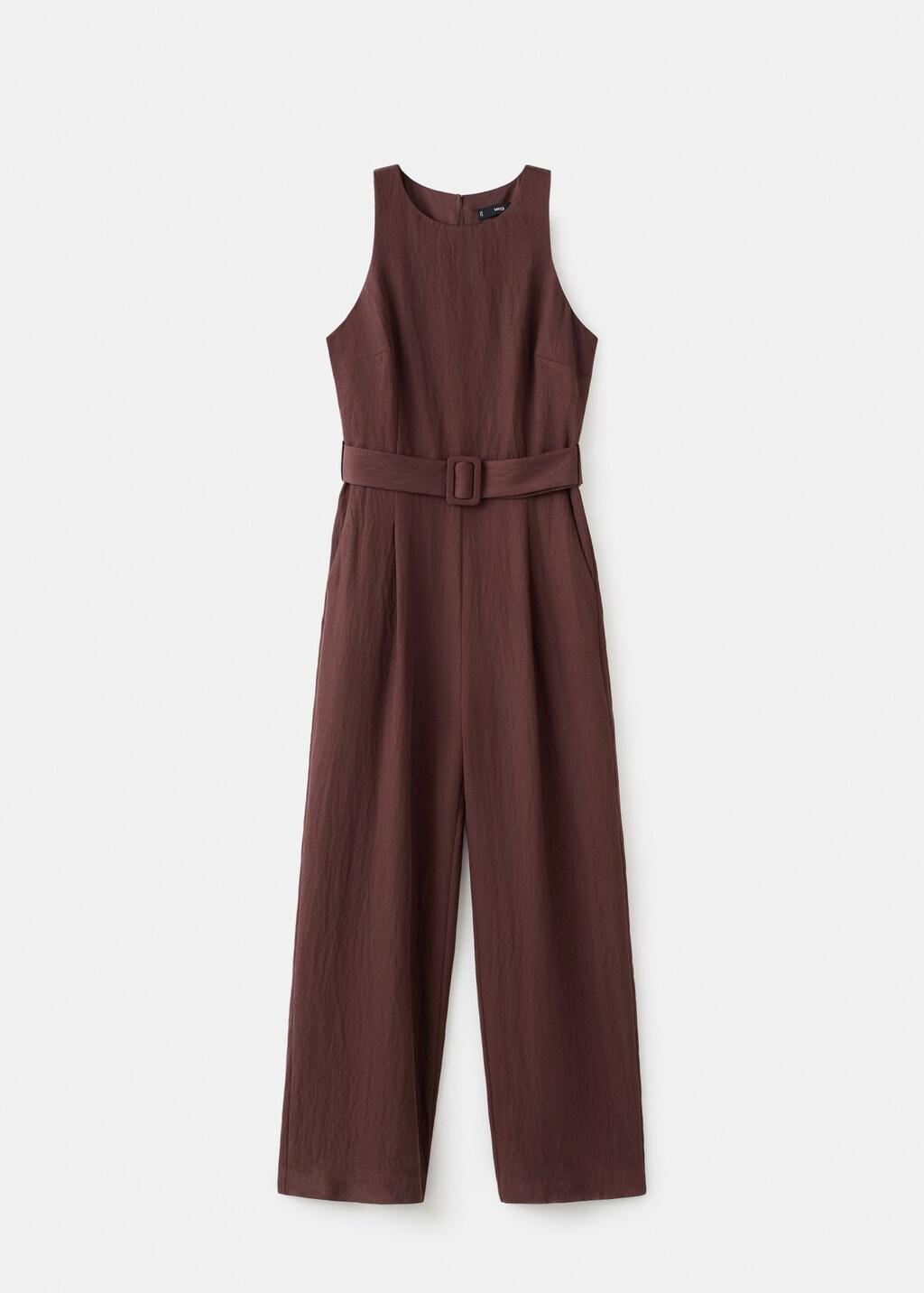 Brown Lyocell Jumpsuit With Belt, Brown, large image number 7