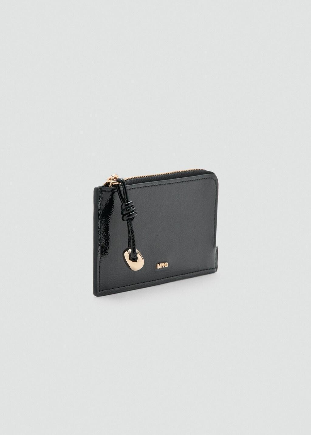 Black Mini Beaded Card Holder, Black, medium