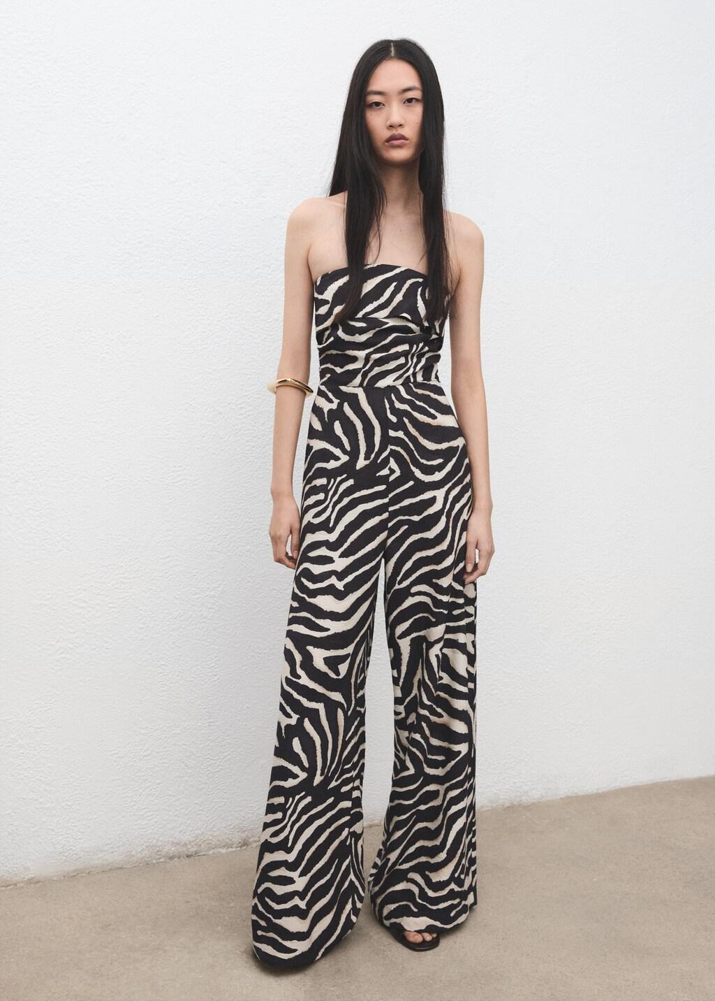 Black Printed Strapless Jumpsuit, Black, large image number 0