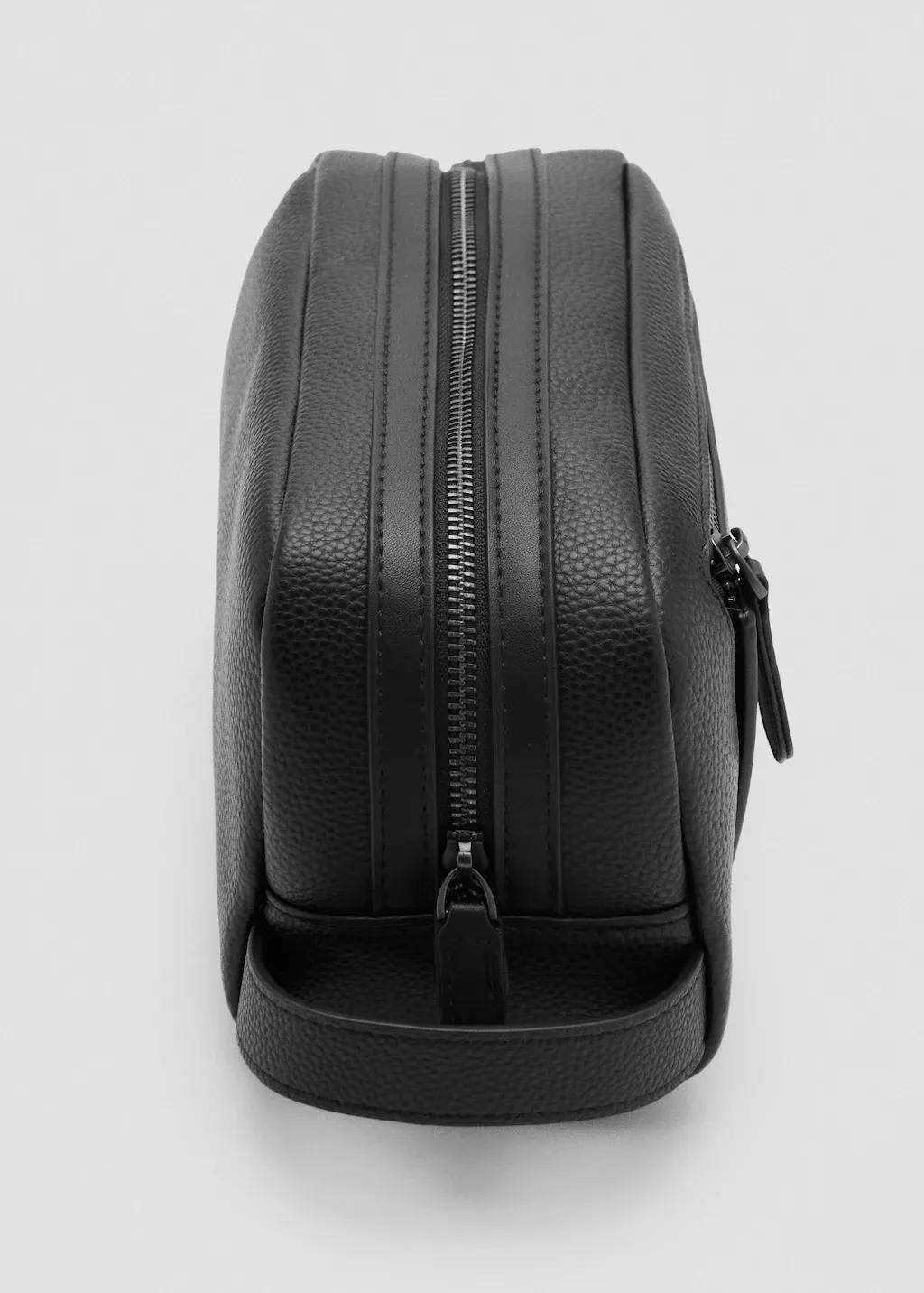 Black Zipped Pebbled Cosmetic Bag, Black, large image number 0