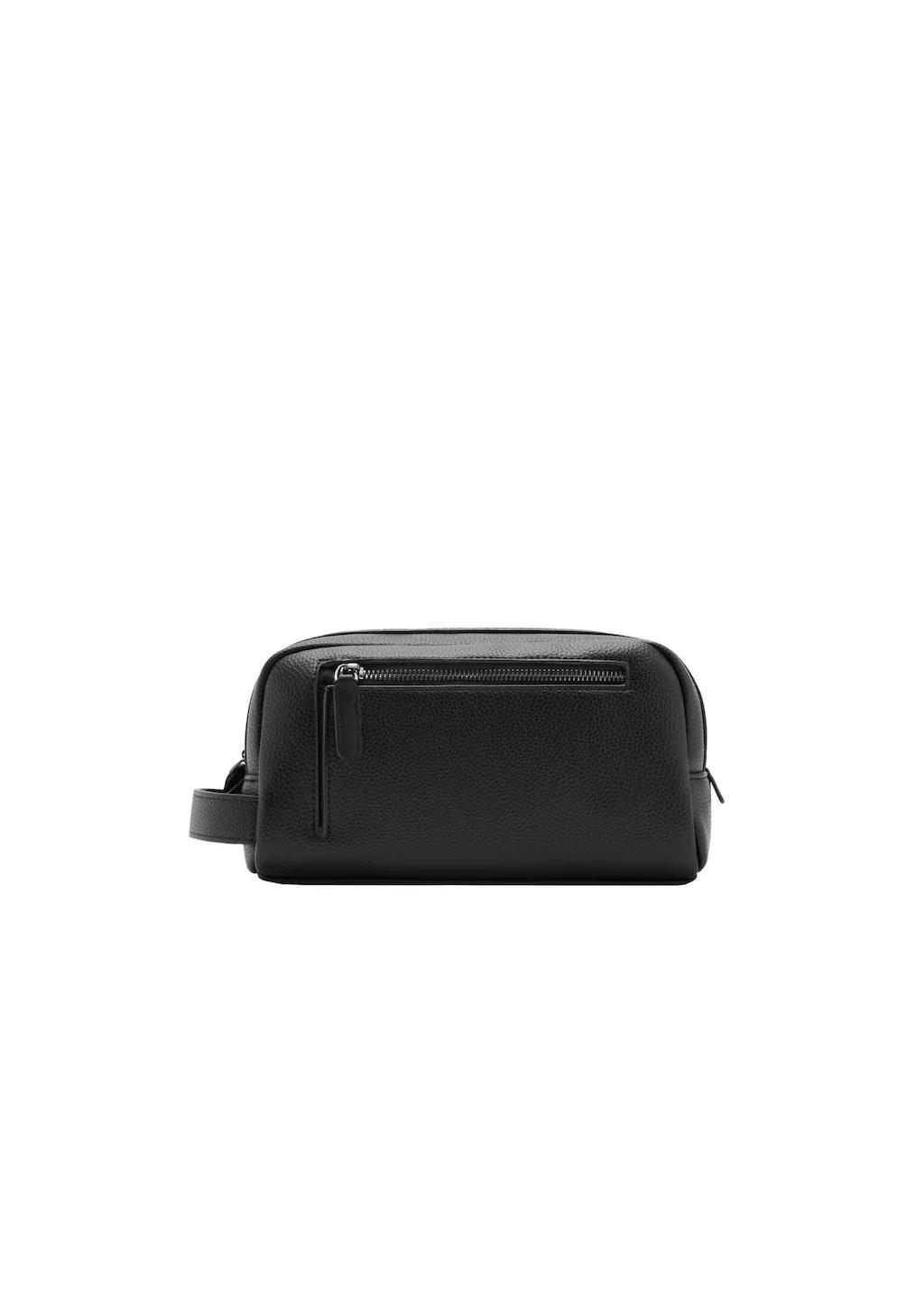 Black Zipped Pebbled Cosmetic Bag, Black, medium