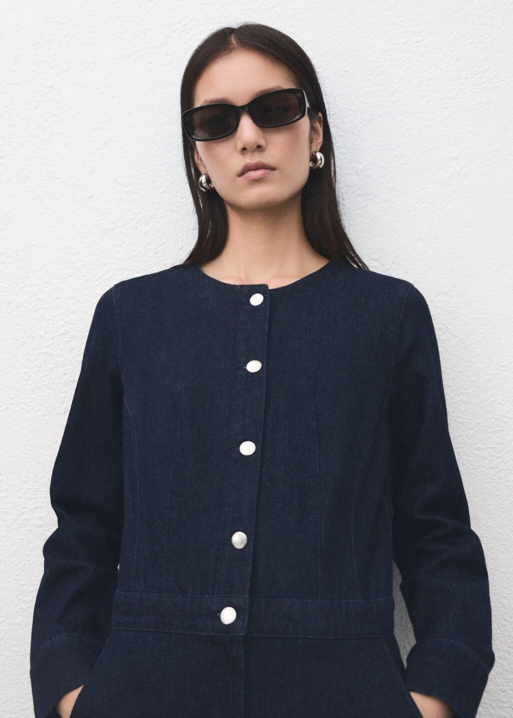 Navy Buttons Denim Jumpsuit, Open Blue, large image number 3