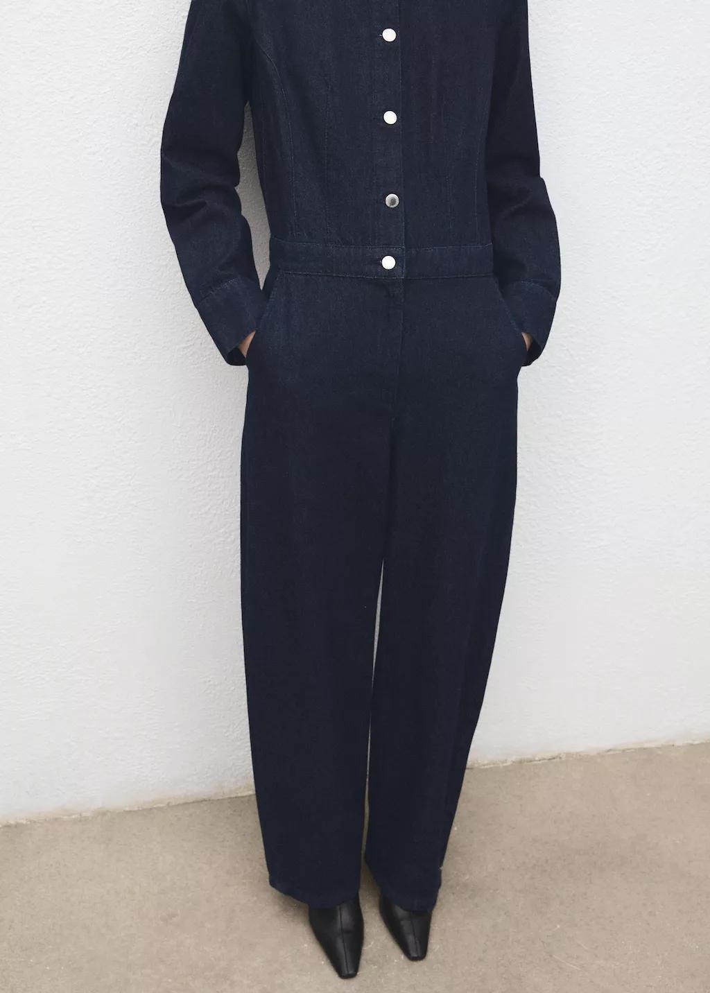 Navy Buttons Denim Jumpsuit, Open Blue, large image number 5