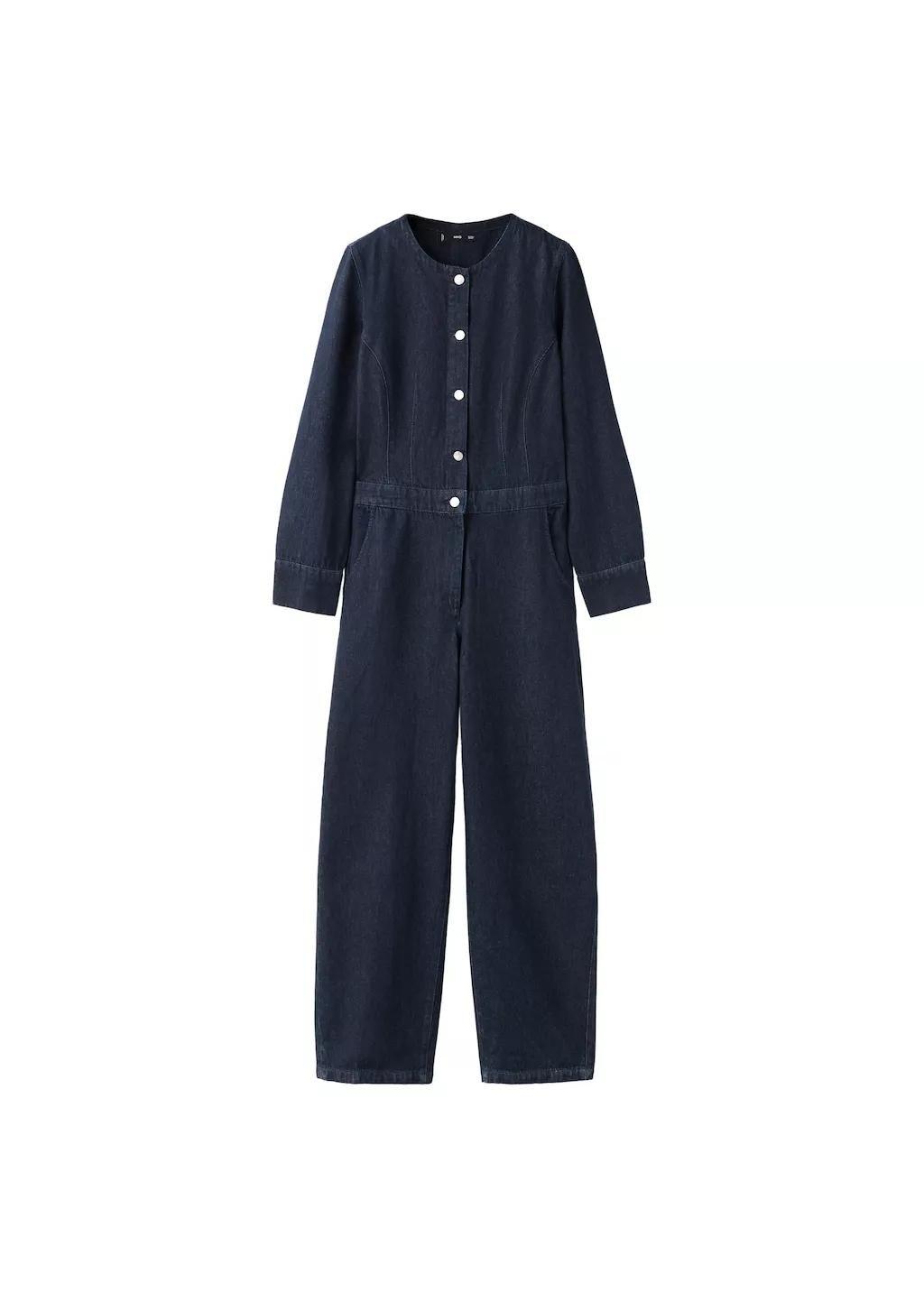 Navy Buttons Denim Jumpsuit, Open Blue, large image number 6