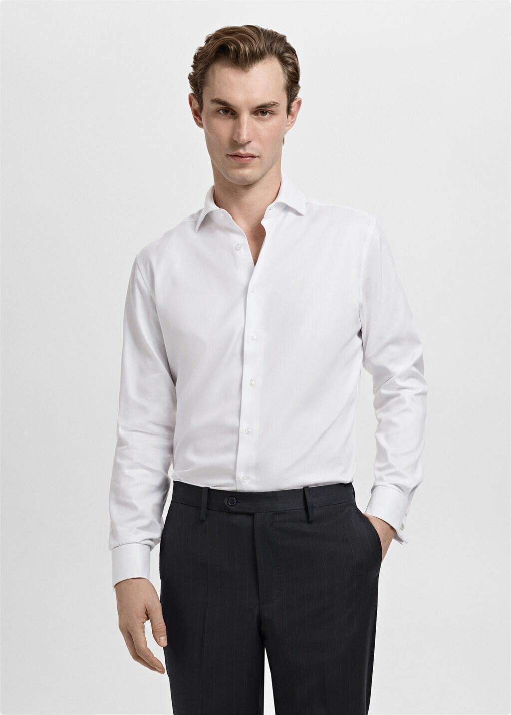 White Regular Fit Cotton Suit Shirt, White, large image number 3
