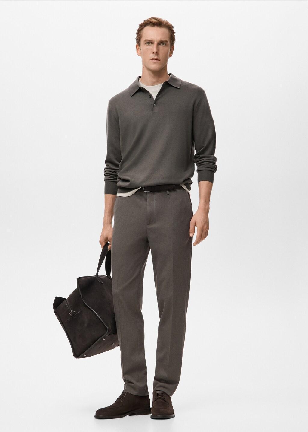 Brown Regular-Fit Flannel Trousers, Medium Brown, large image number 0