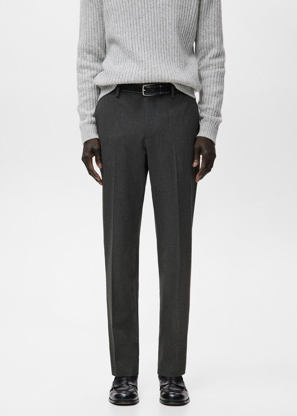 Grey Pleated Slim-Fit Trousers, Dark Grey, large image number 3