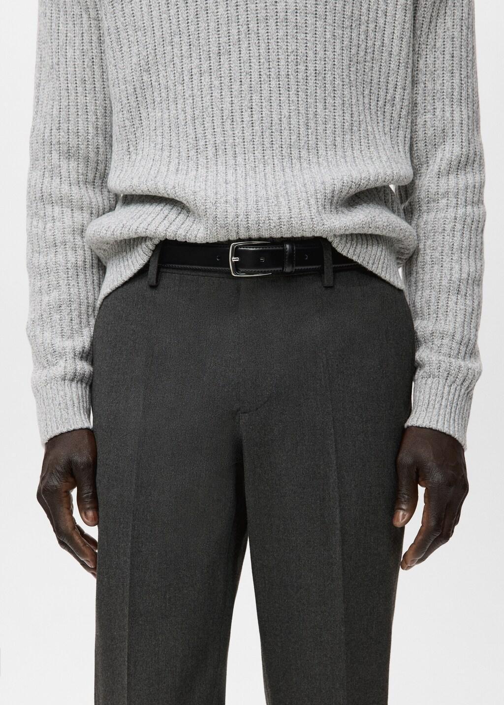 Grey Pleated Slim-Fit Trousers, Dark Grey, large image number 4