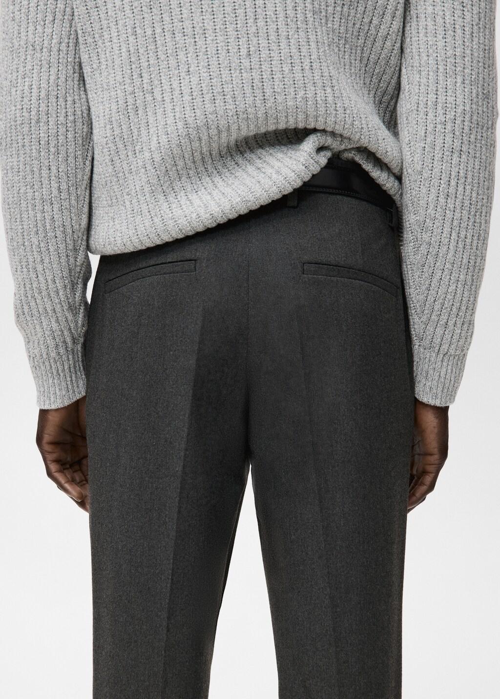 Grey Pleated Slim-Fit Trousers, Dark Grey, large image number 6