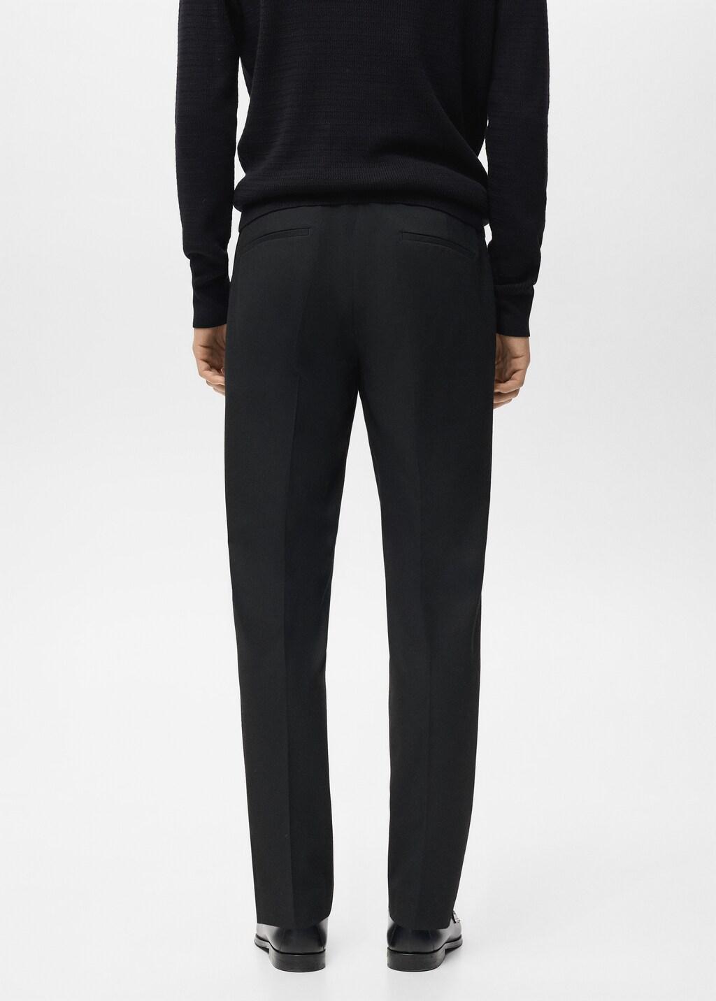 Black Pleated Slim-Fit Trousers, Black, large image number 2