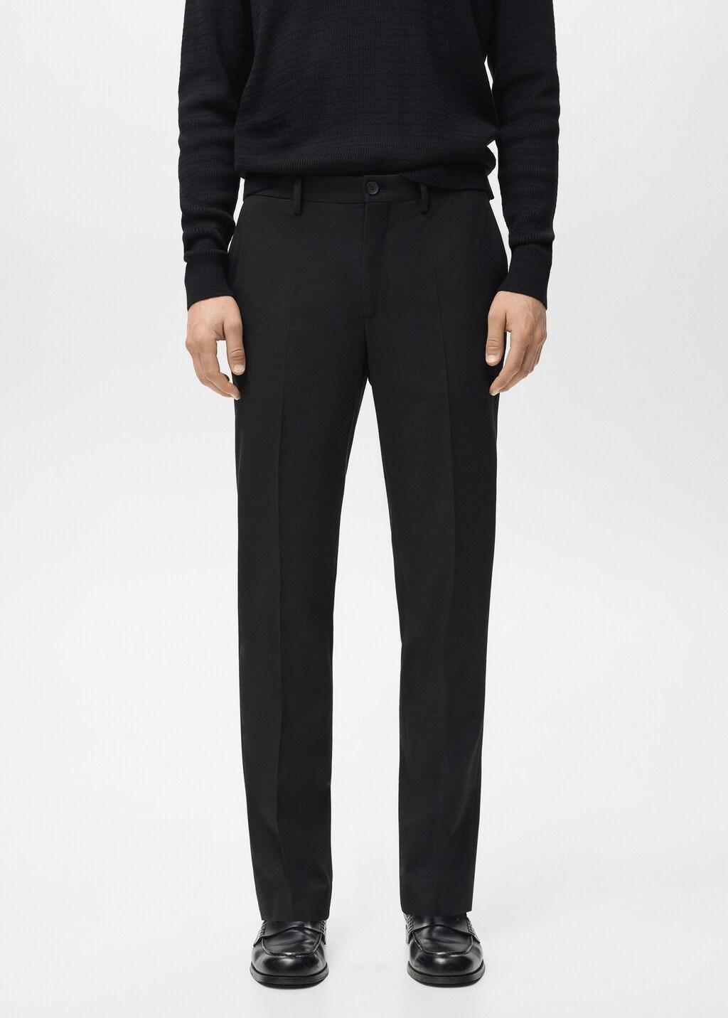 Black Pleated Slim-Fit Trousers, Black, large image number 3