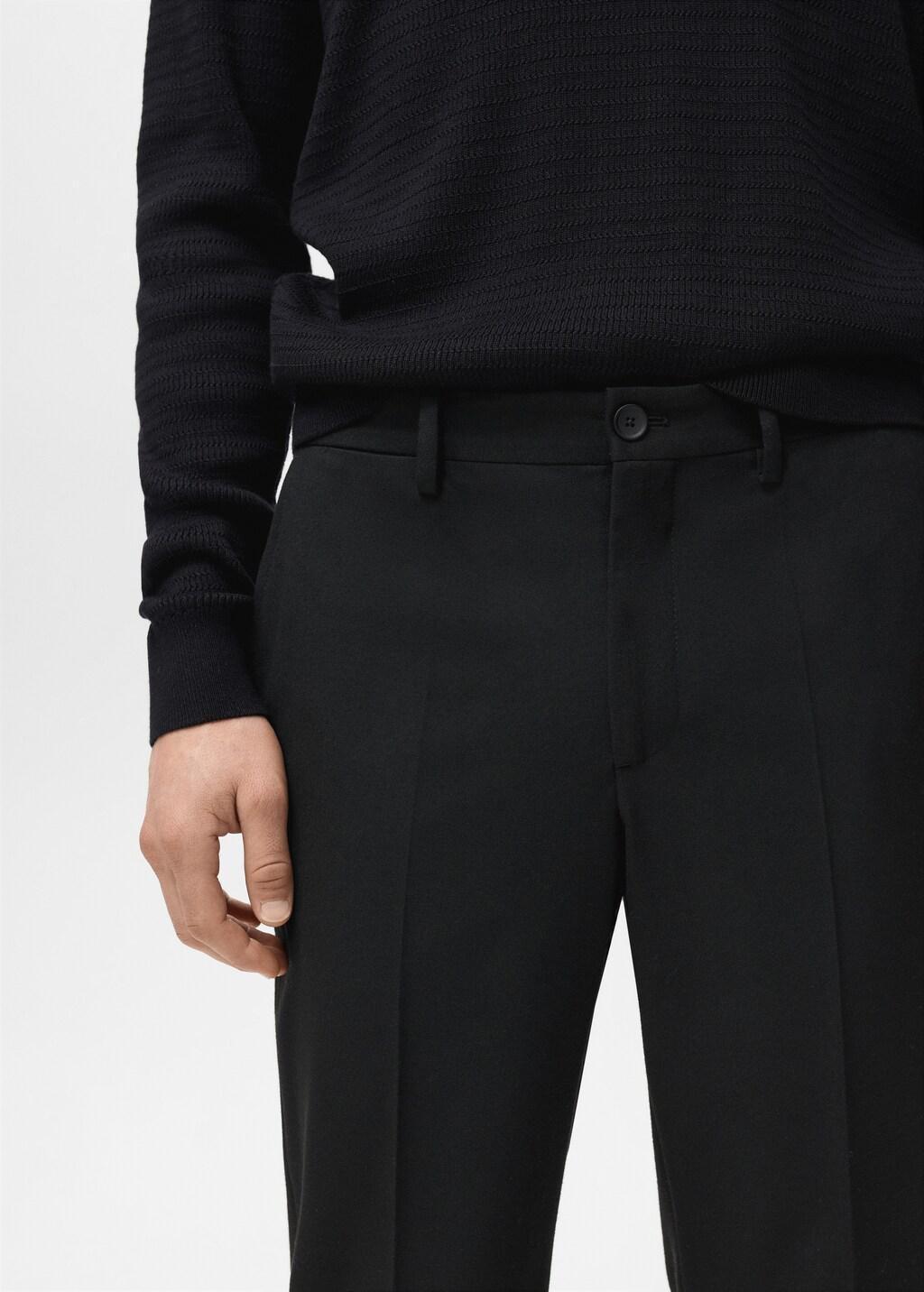 Black Pleated Slim-Fit Trousers, Black, large image number 4