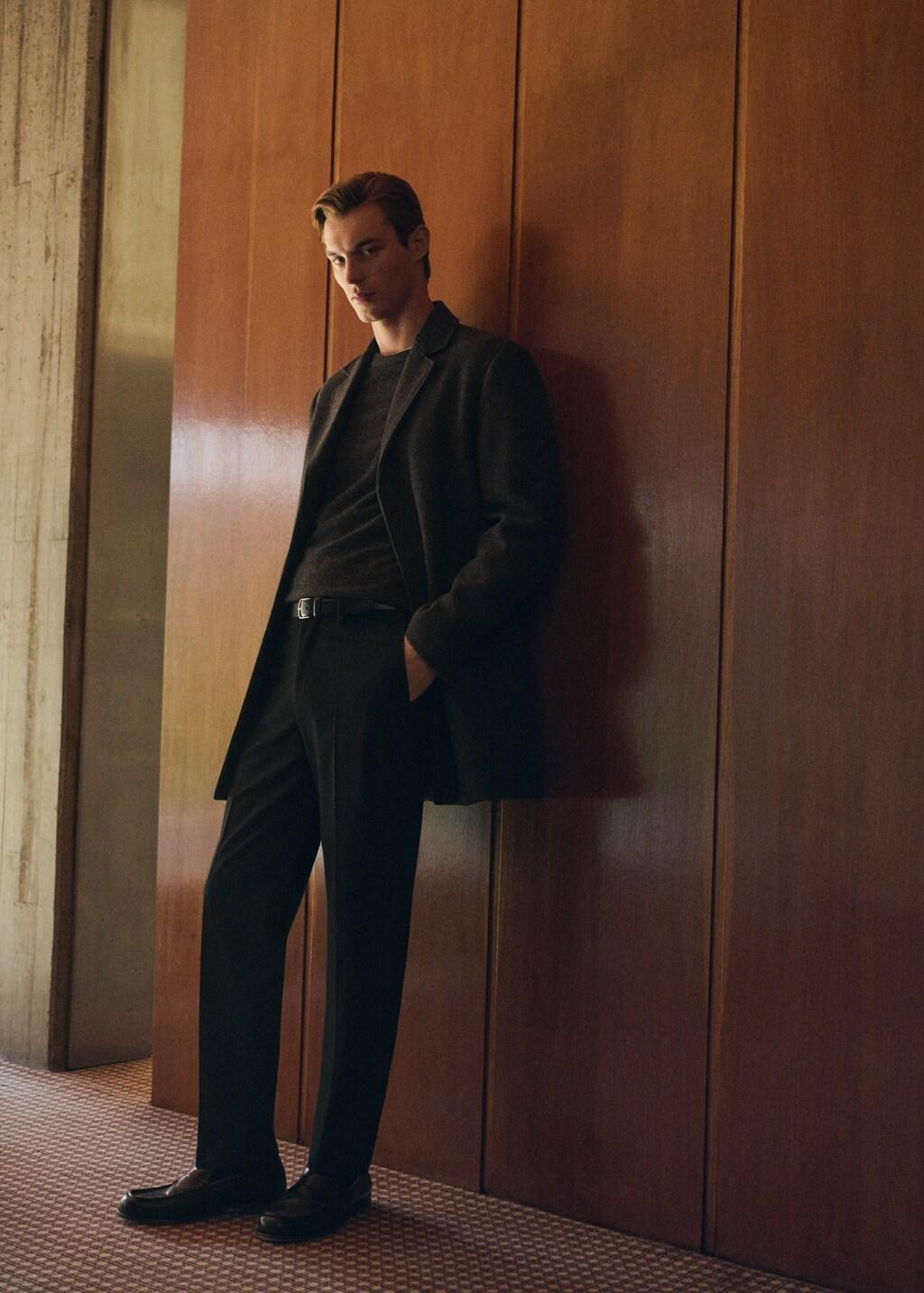 Black Pleated Slim-Fit Trousers, Black, large image number 6