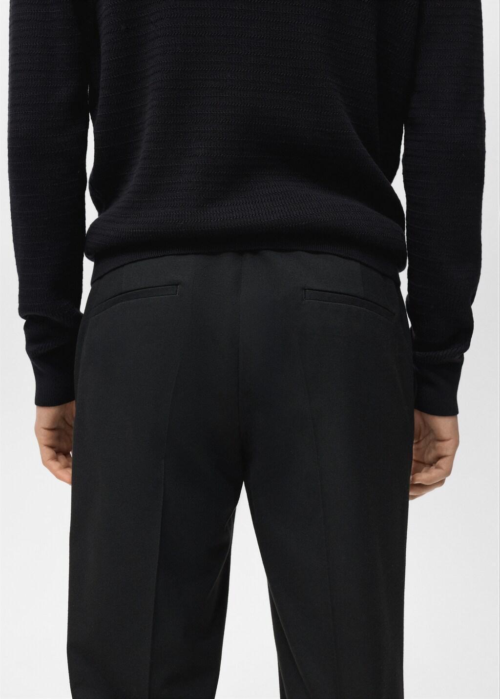 Black Pleated Slim-Fit Trousers, Black, large image number 7
