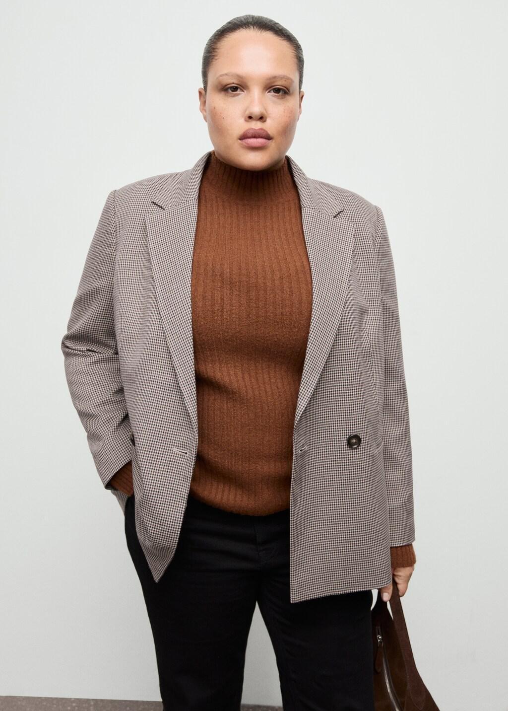 Red Double-Breasted Micro-Houndstooth Jacket, Dark Red, large image number 8