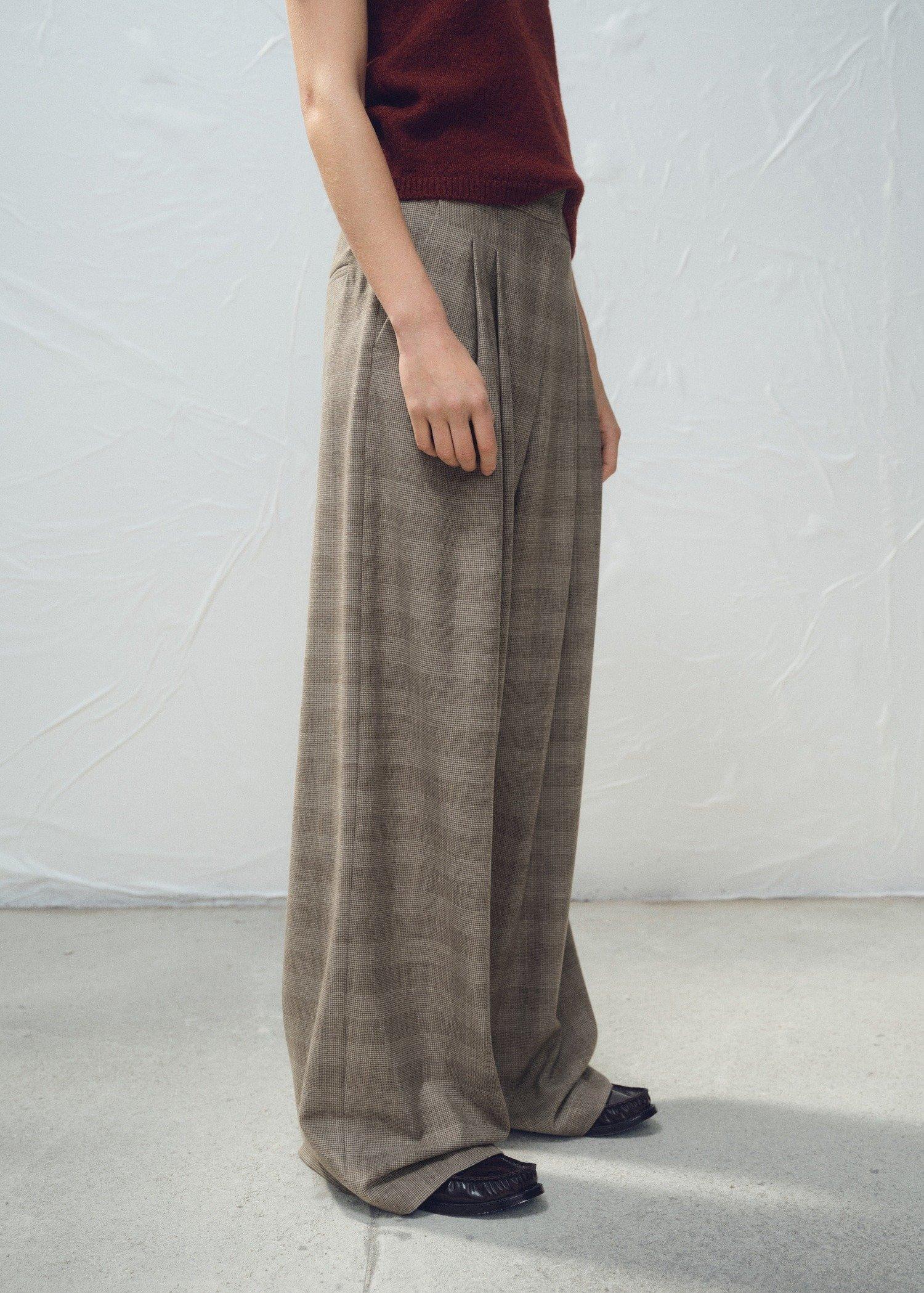 Beown Wide Leg Check Suit Trousers, Brown, large image number 0