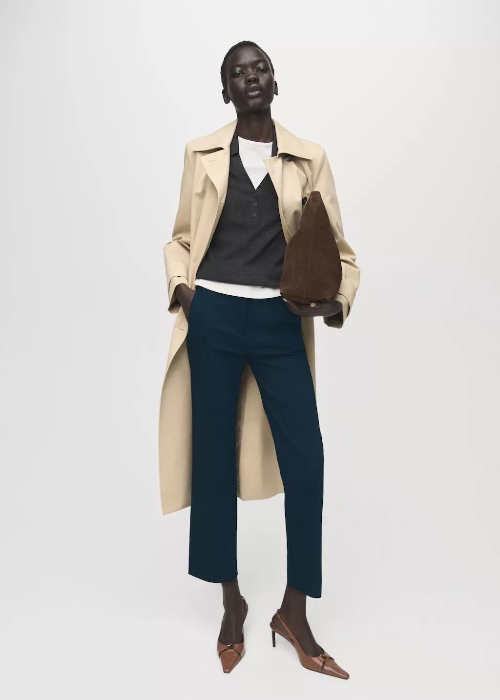 Navy Straight-Cut Crop Trousers, Navy, medium