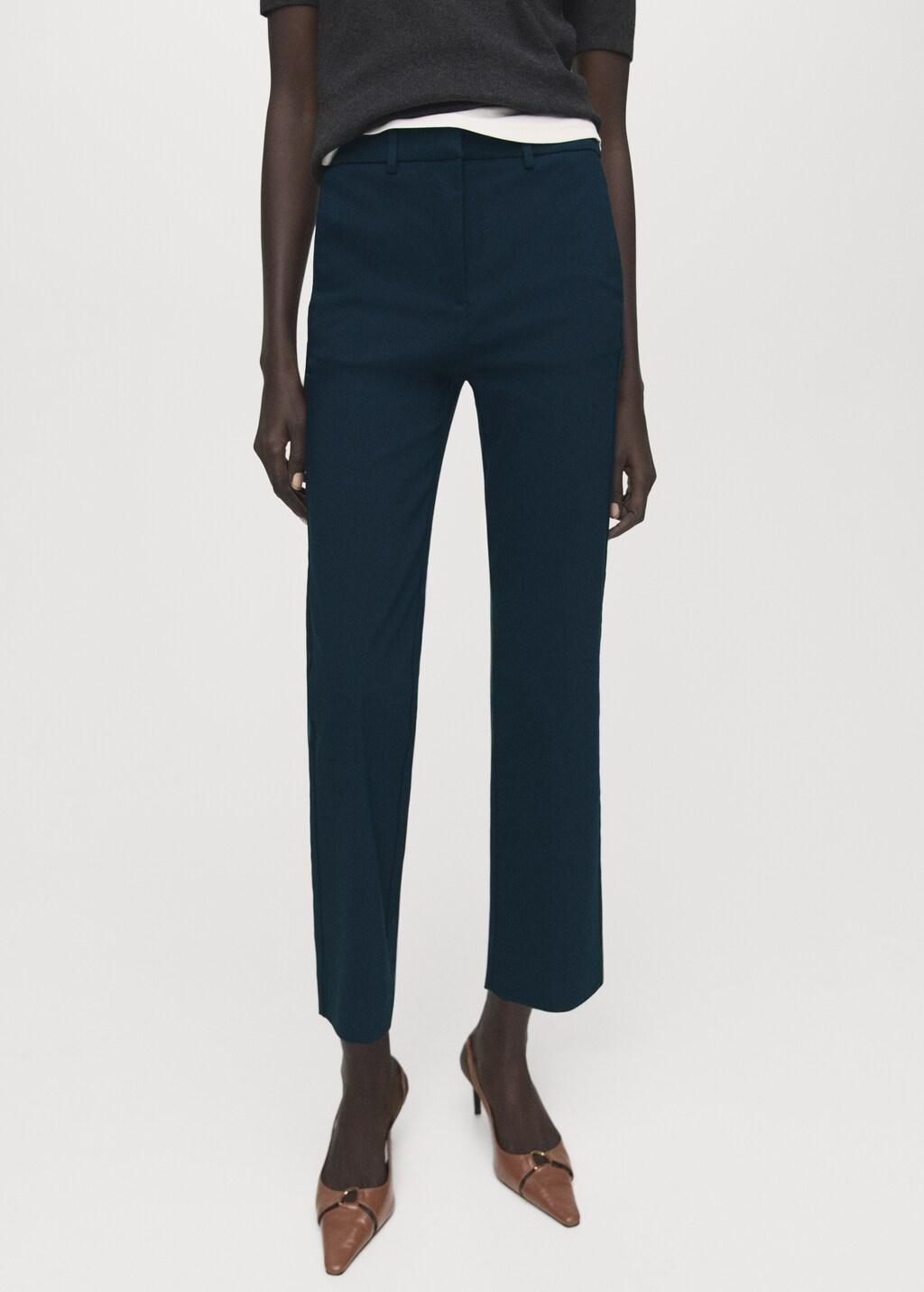 Navy Straight-Cut Crop Trousers, Navy, large image number 3