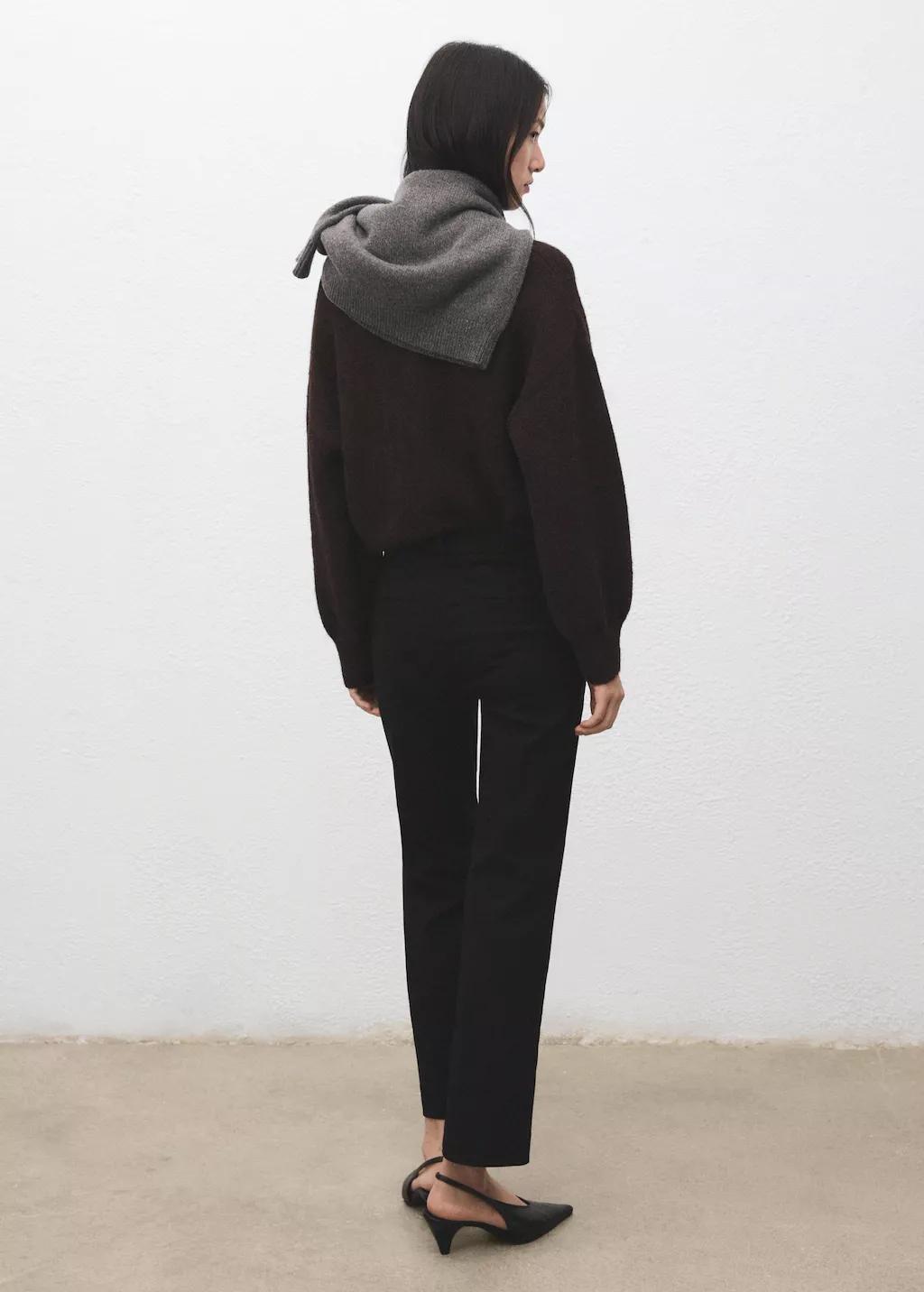 Black Straight-Cut Crop Trousers, 0201_99, large image number 2