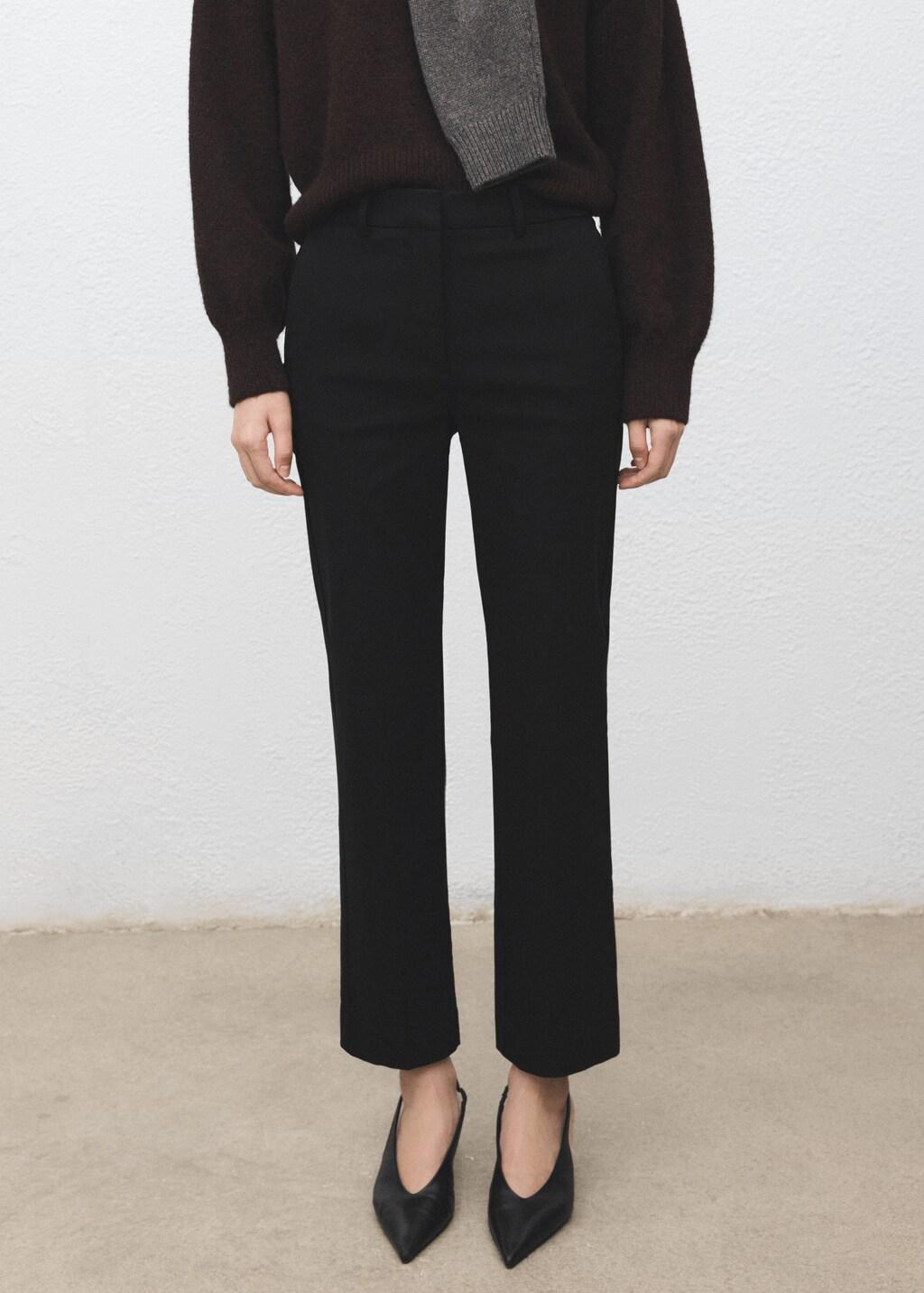 Black Straight-Cut Crop Trousers, 0201_99, large image number 3