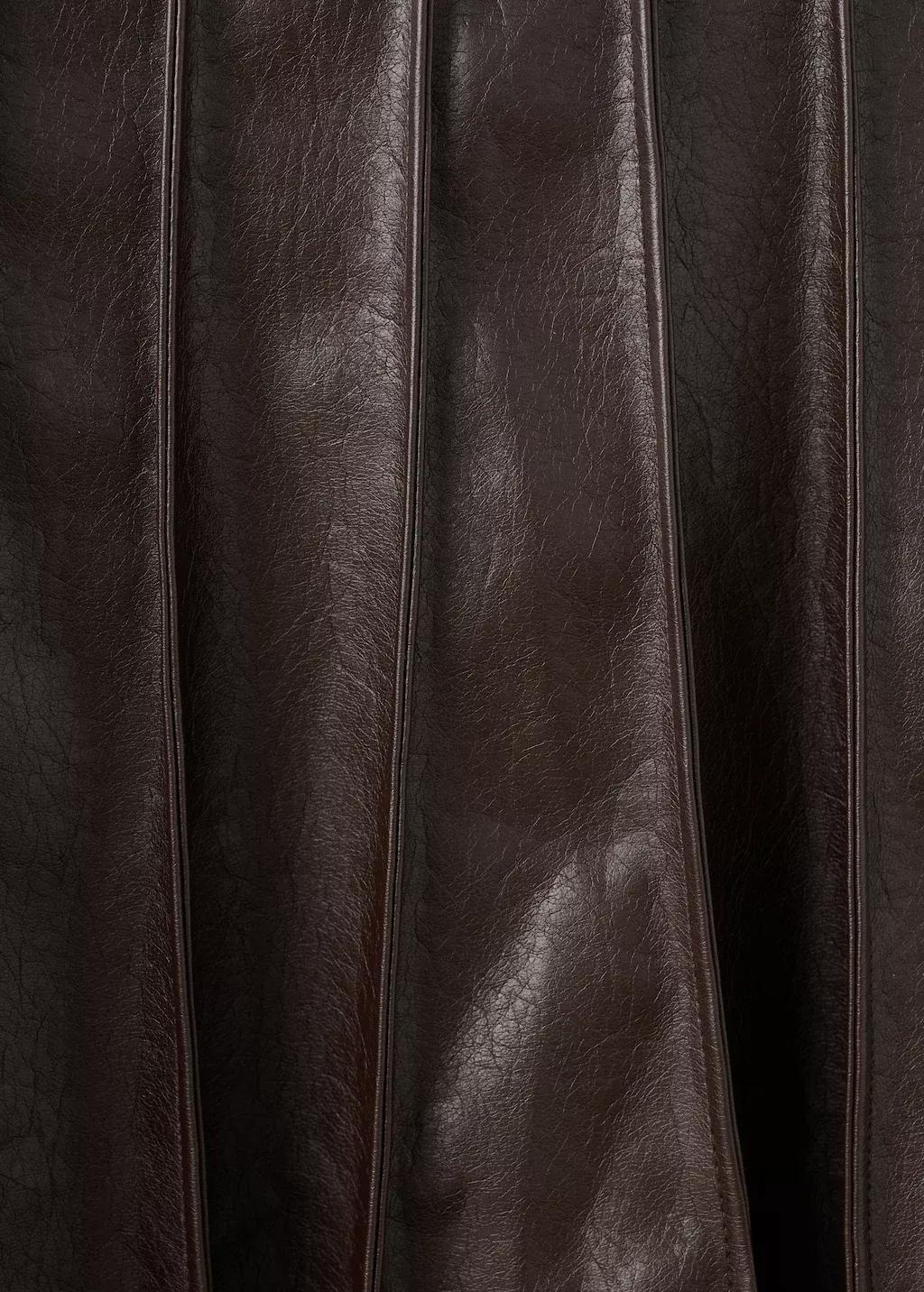 Brown Faux-Leather Godet Skirt, Brown, large image number 9