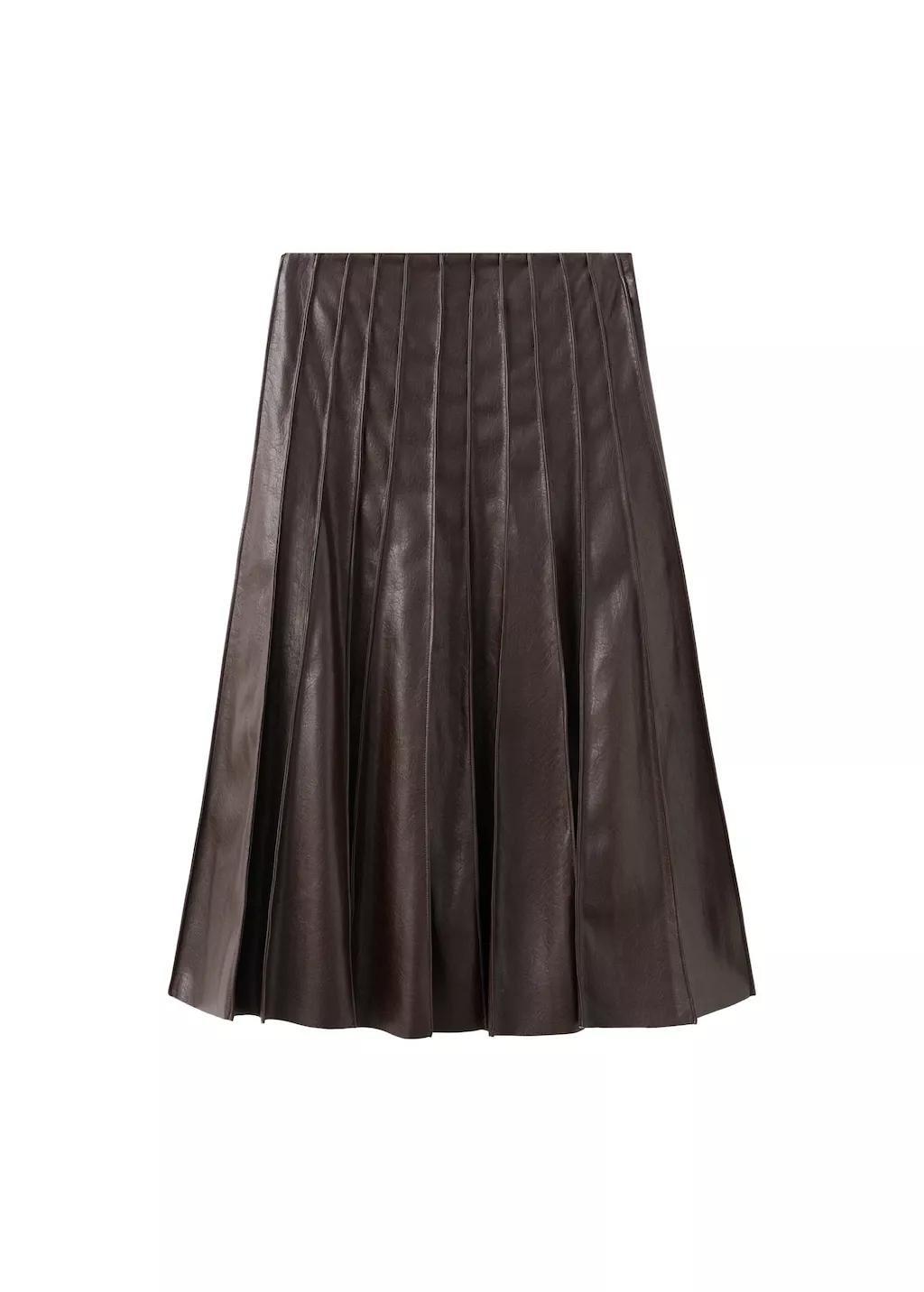 Brown Faux-Leather Godet Skirt, Brown, large image number 10