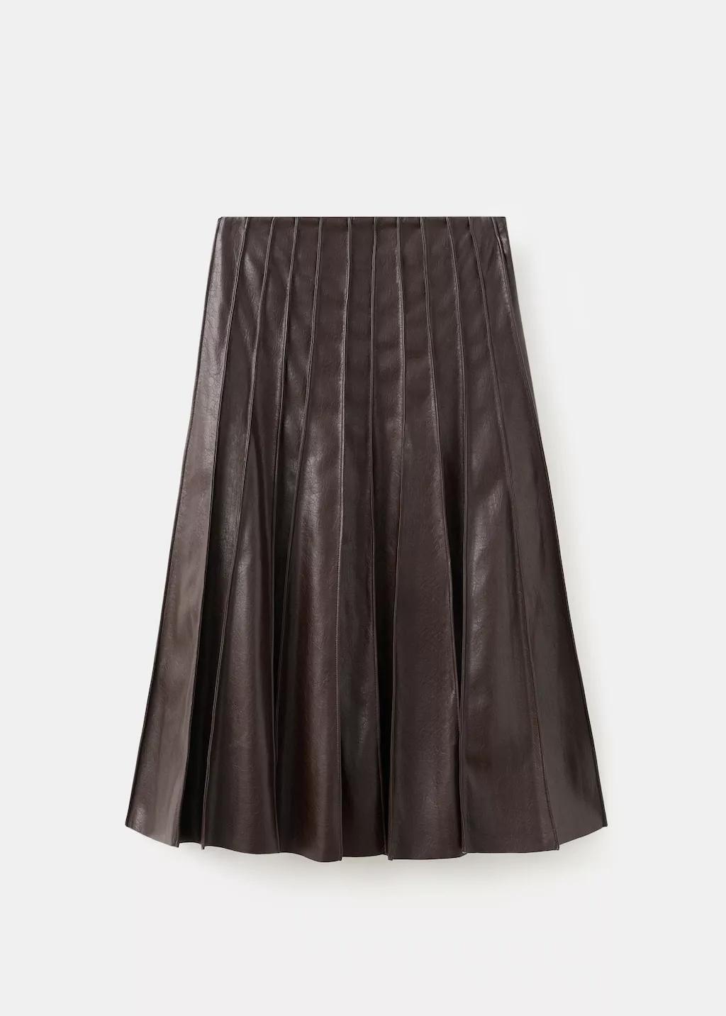 Brown Faux-Leather Godet Skirt, Brown, large image number 11