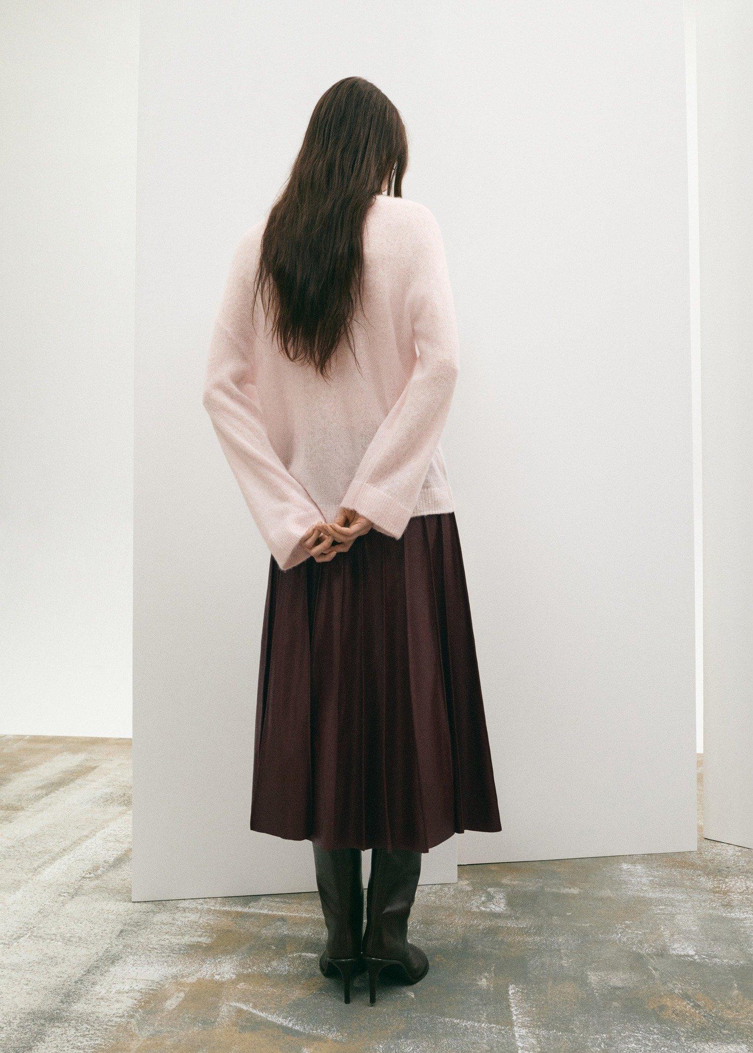 Brown Faux-Leather Godet Skirt, Dark Red, large image number 2