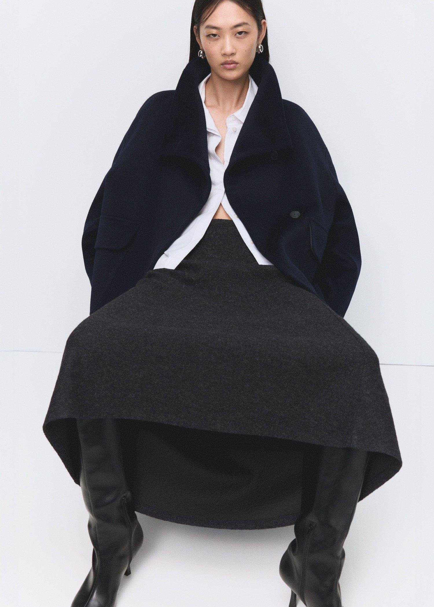 Navy Wool Funnel-Neck Coat, Navy, large image number 0