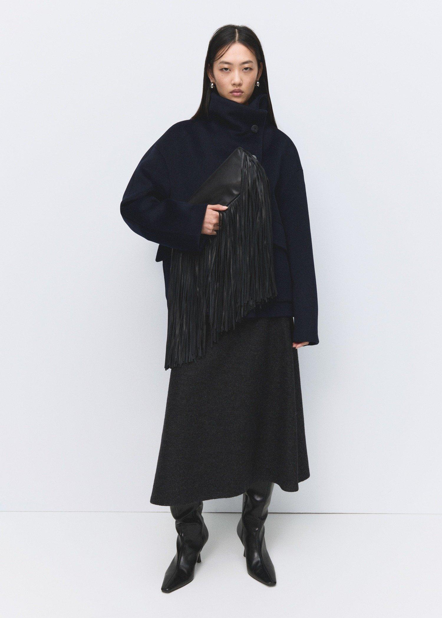 Navy Wool Funnel-Neck Coat, Navy, large image number 2