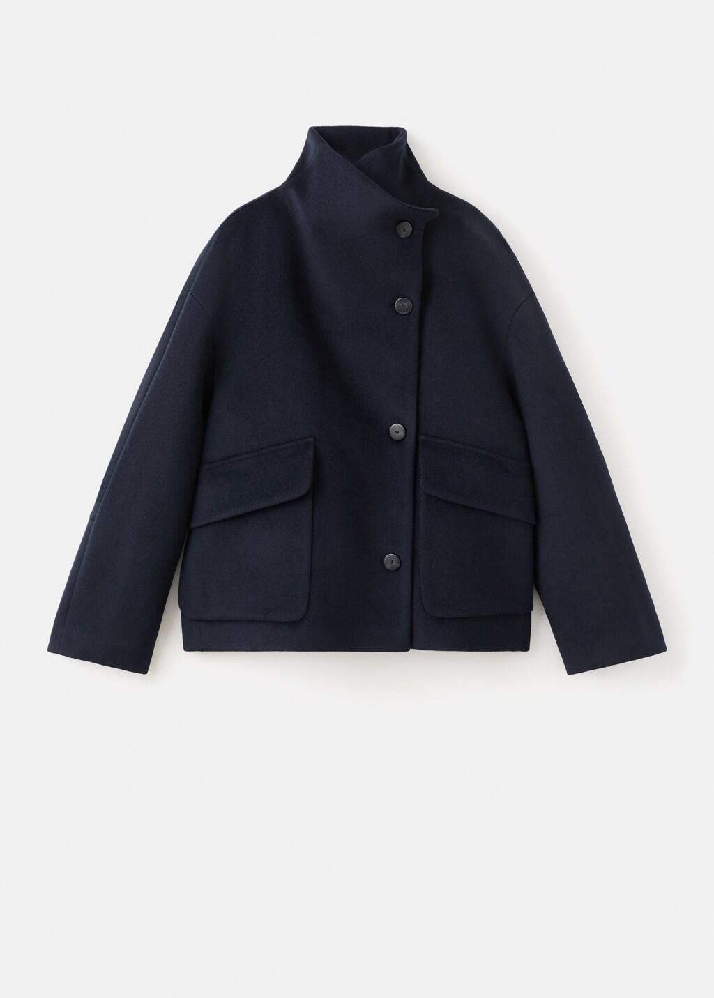 Navy Wool Funnel-Neck Coat, Navy, large image number 11