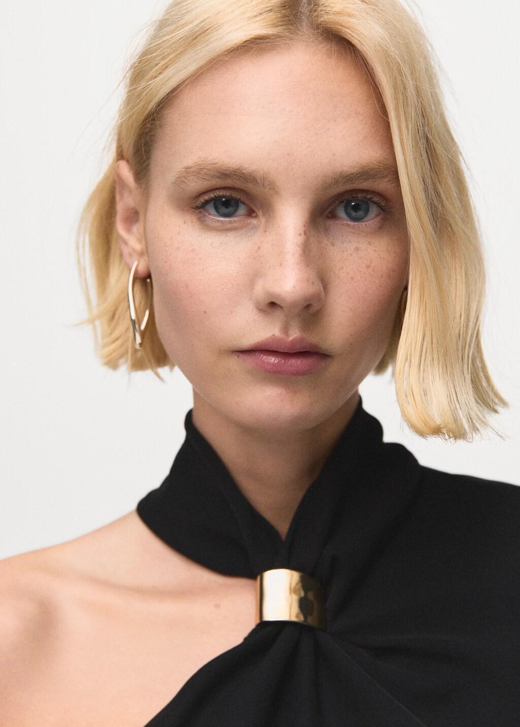 Black Asymmetrical Blouse With Metallic Detail, Black, large image number 4