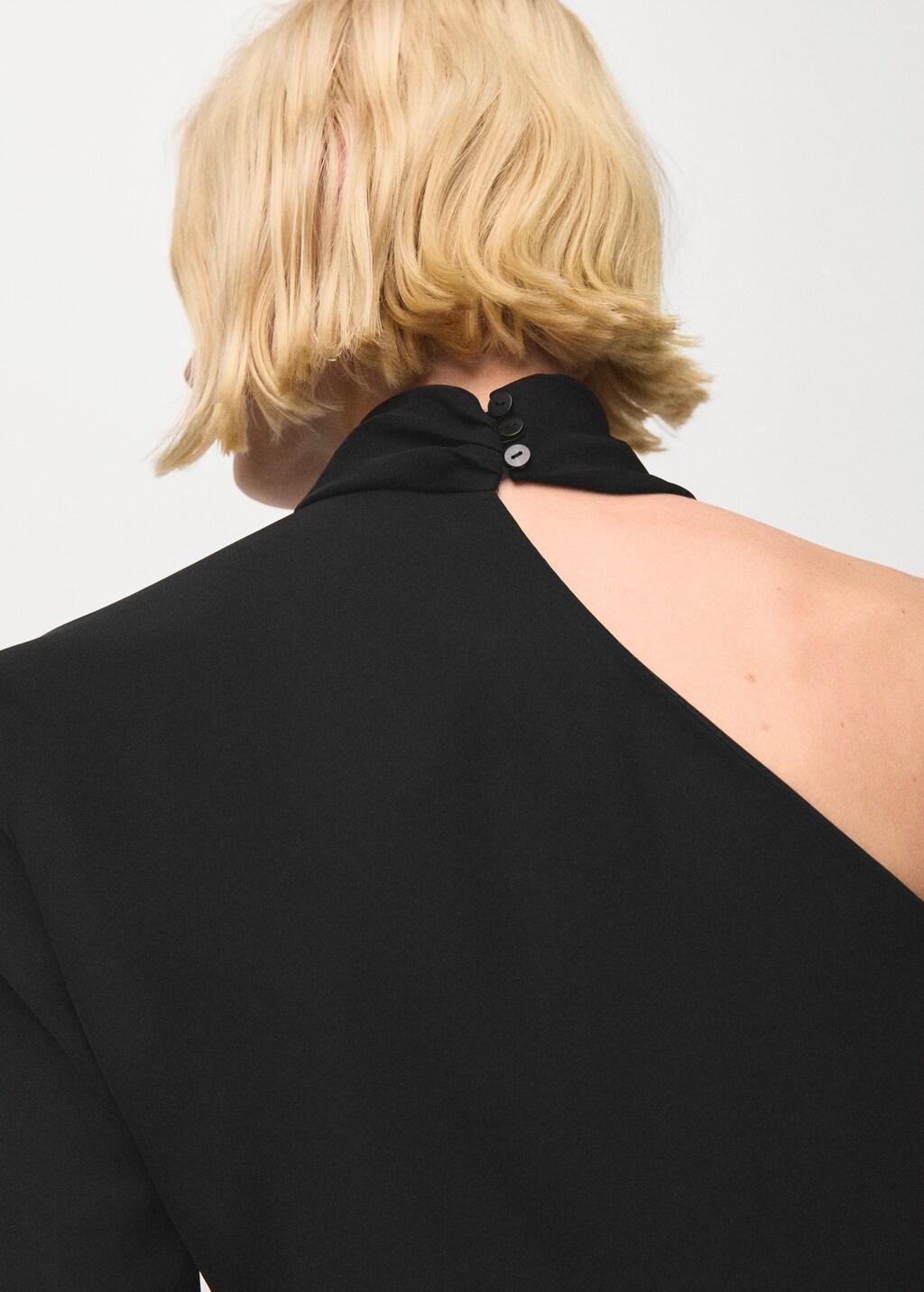 Black Asymmetrical Blouse With Metallic Detail, Black, large image number 6