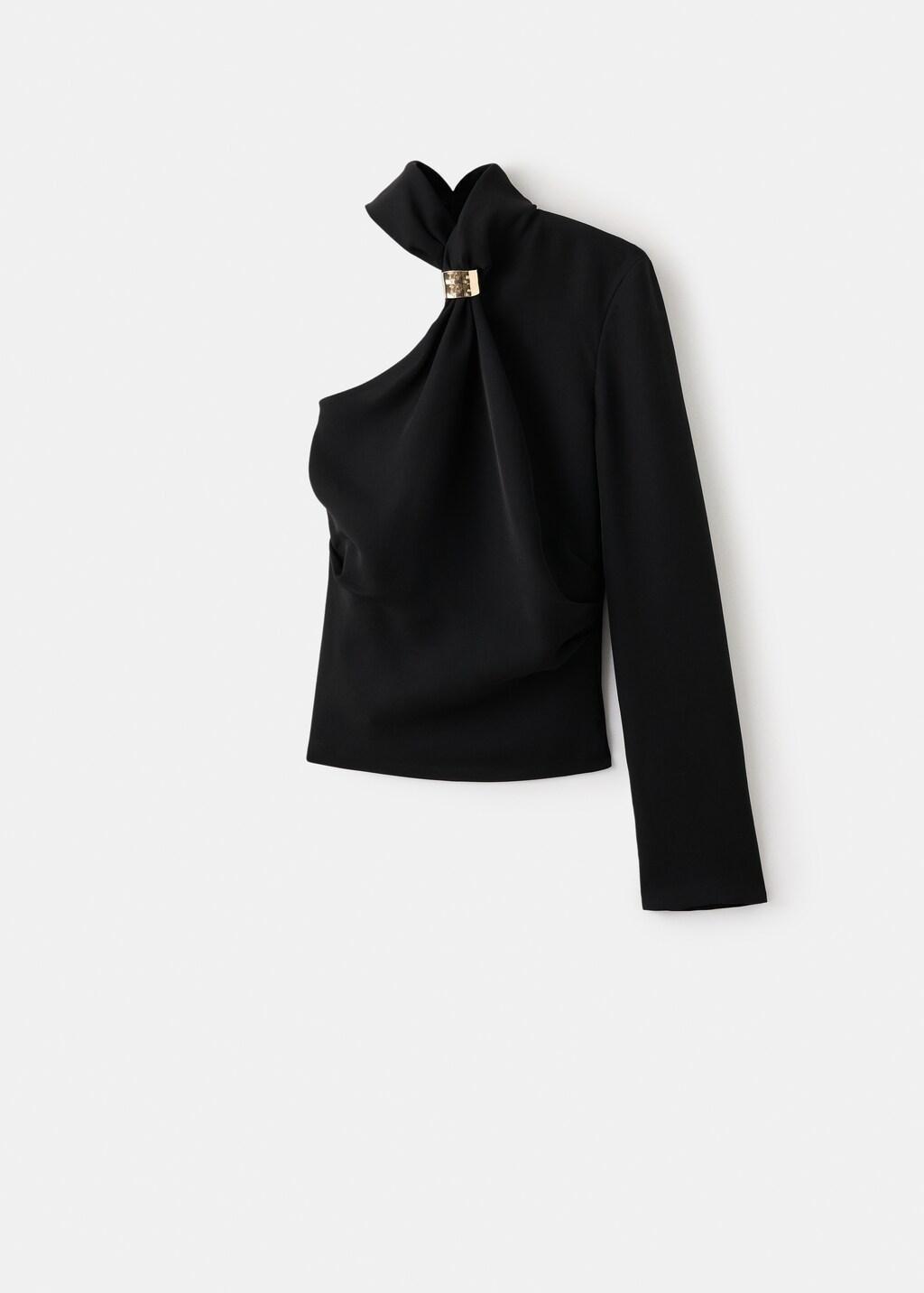Black Asymmetrical Blouse With Metallic Detail, Black, large image number 8