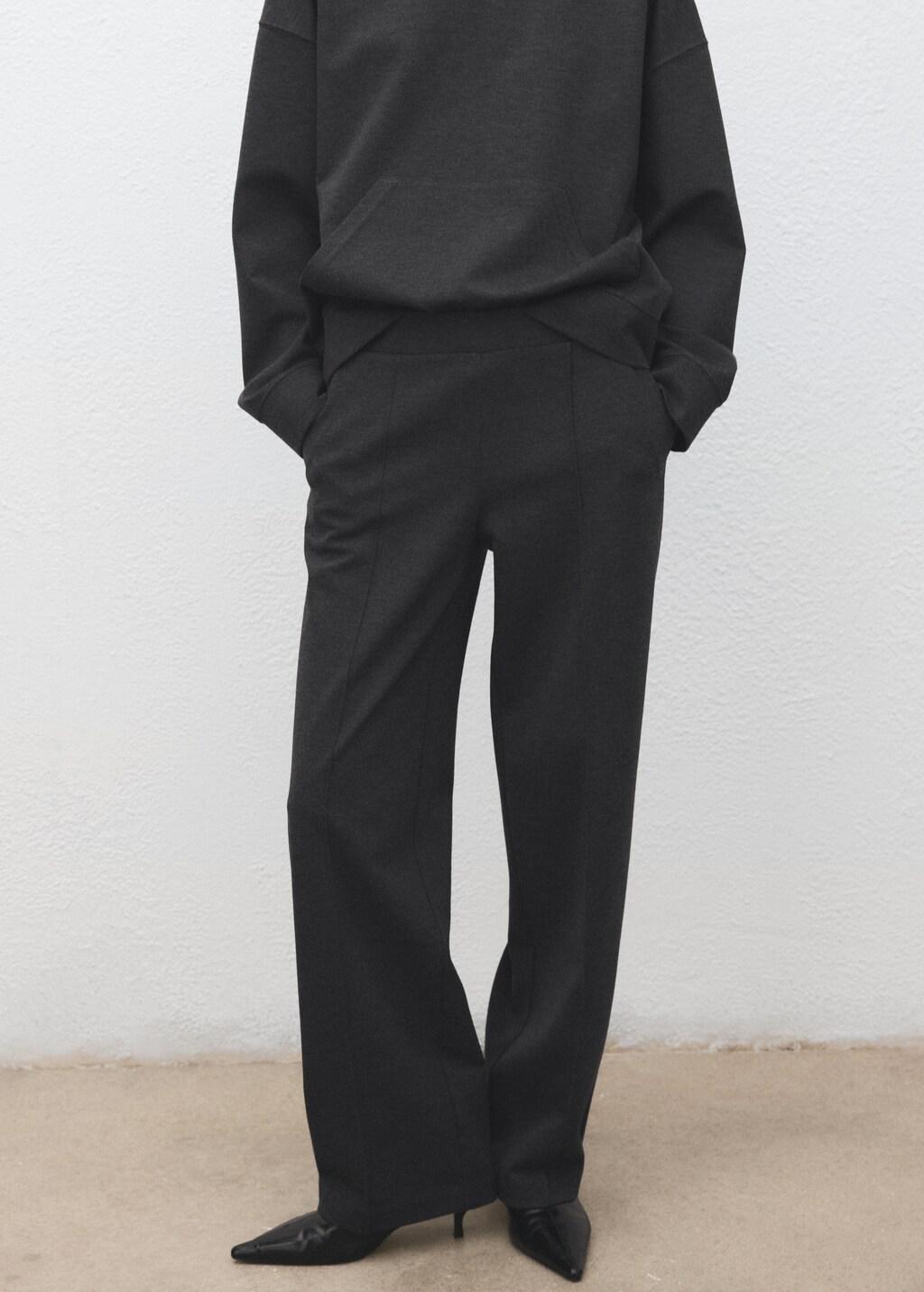 Grey Flecked Knitted Trousers, Medium Grey, large image number 3