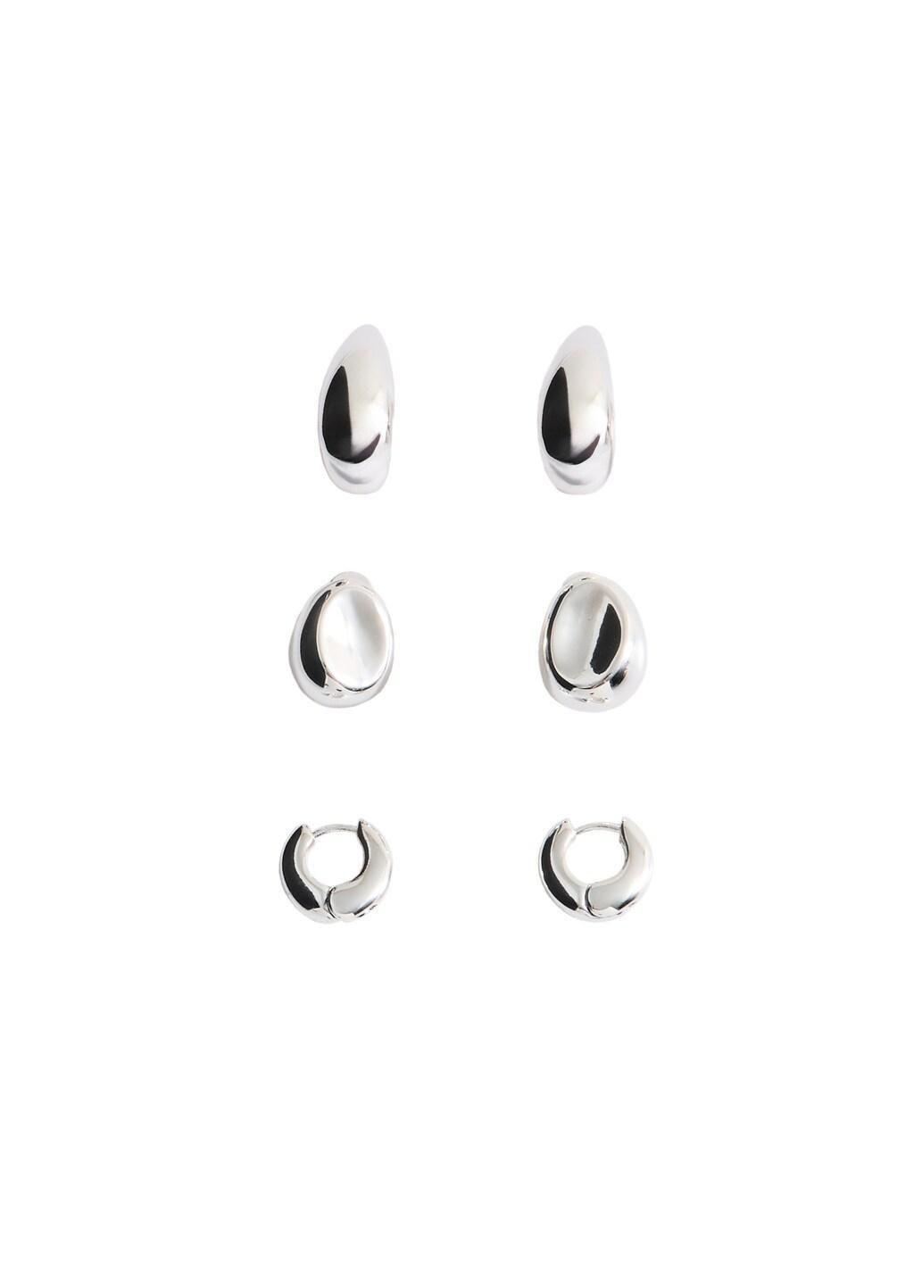 Silver Combined Earring Set, Silver, medium