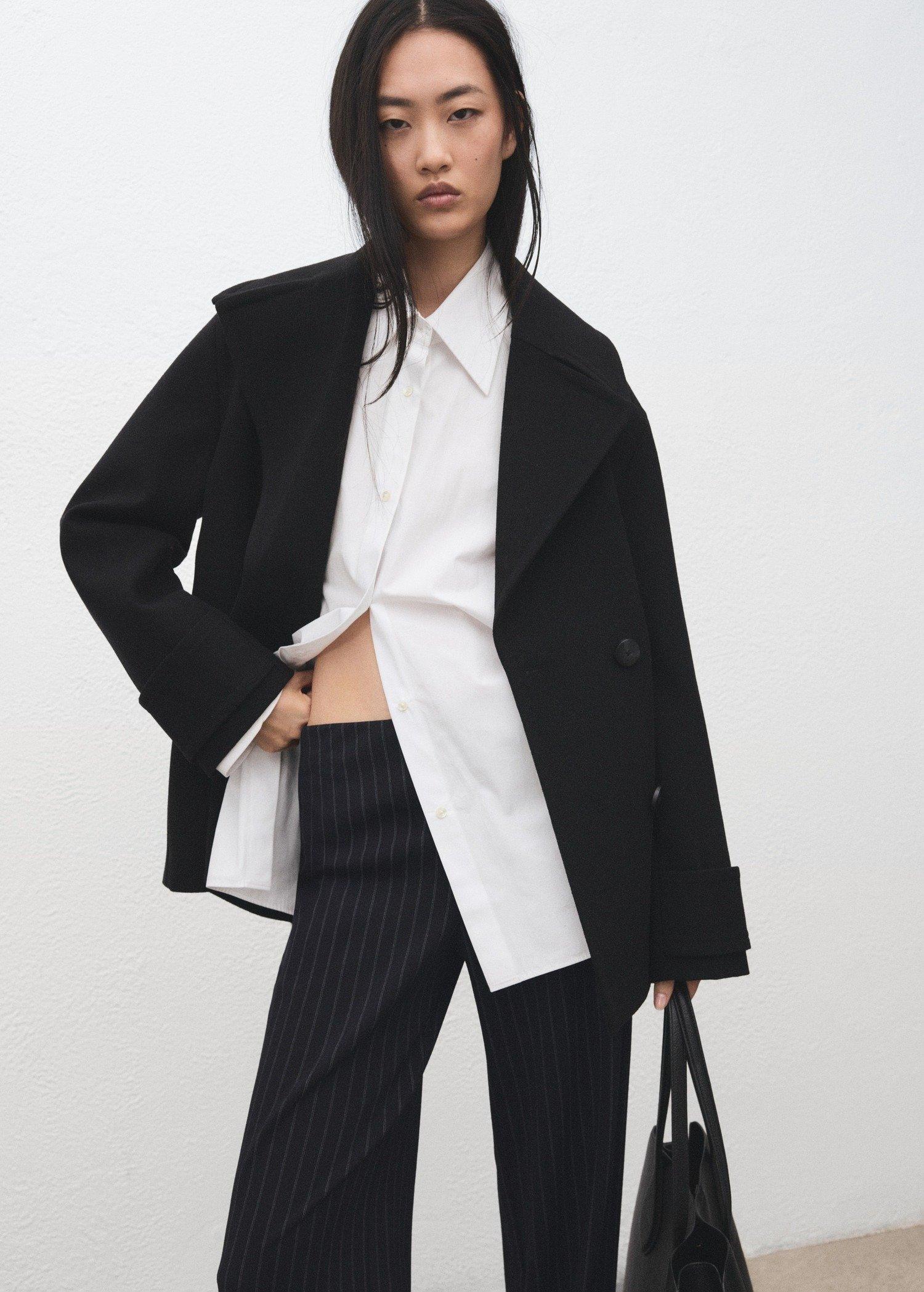 Navy Chalk-Stripe Straight Trousers, Navy, medium