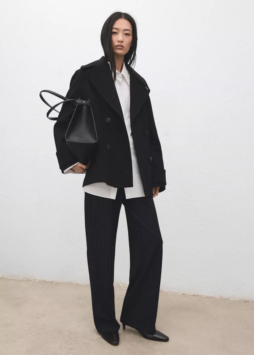 Navy Chalk-Stripe Straight Trousers, Navy, medium