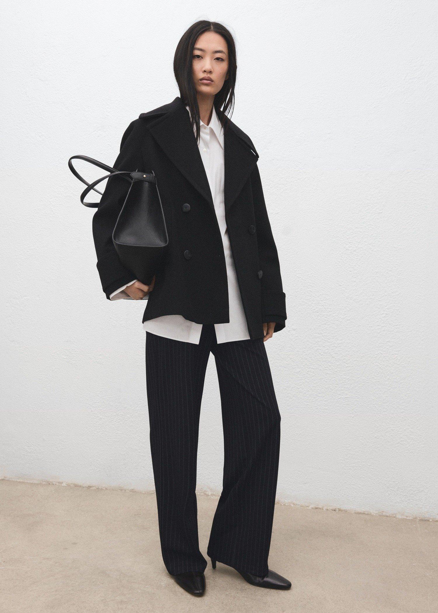 Navy Chalk-Stripe Straight Trousers, Navy, large image number 2