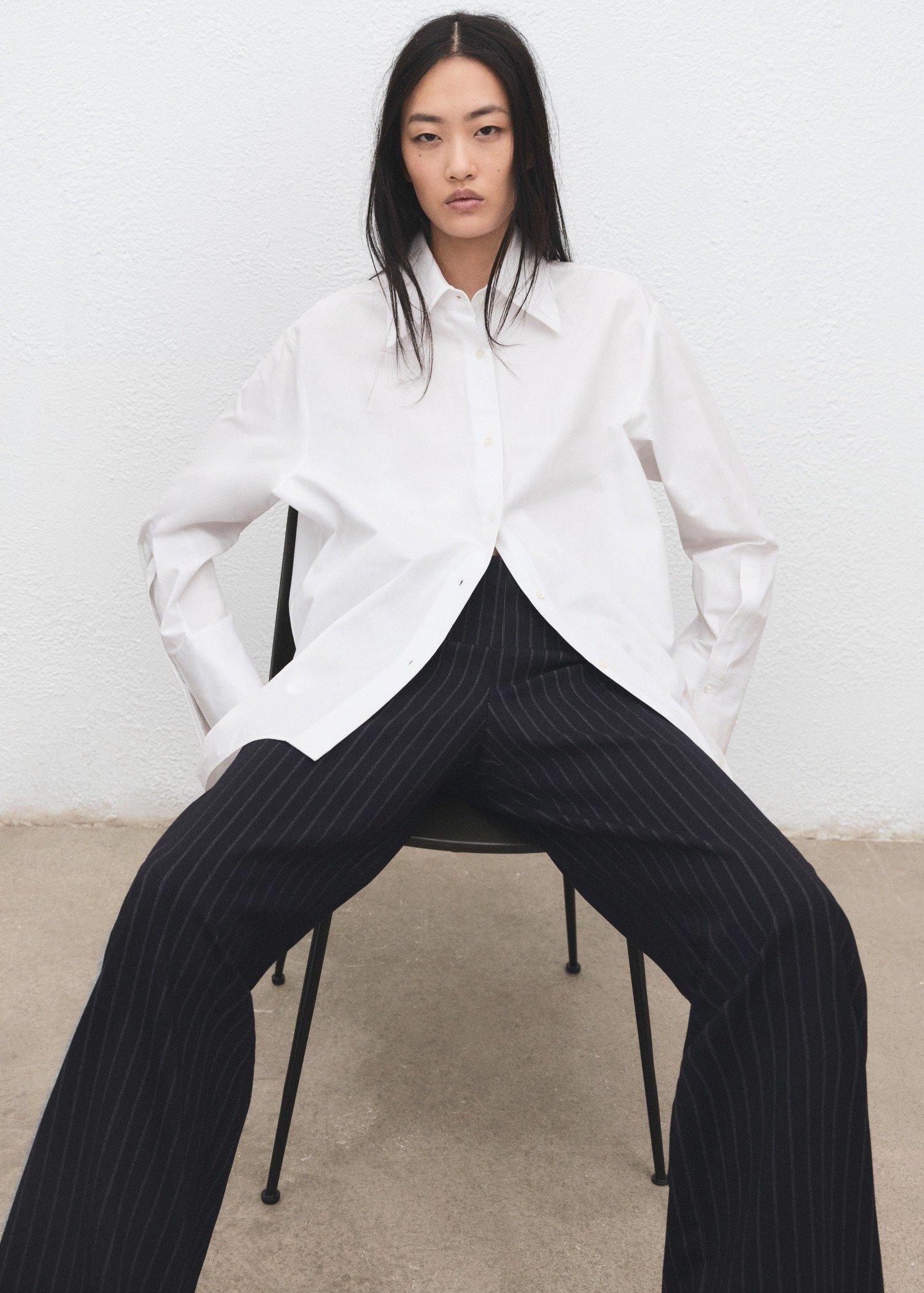 Navy Chalk-Stripe Straight Trousers, Navy, large image number 6